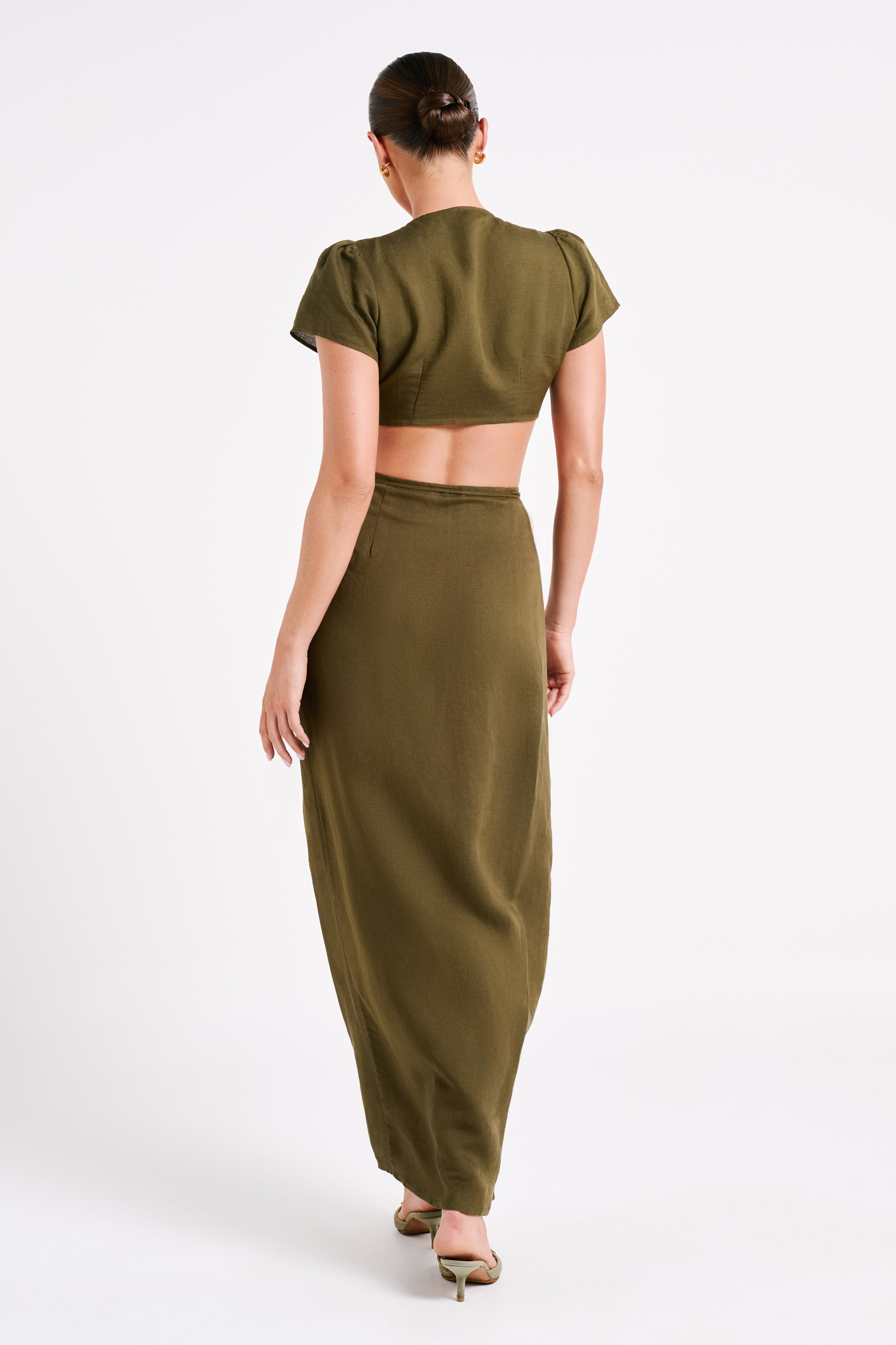 Fatima Linen Wrap Maxi Skirt - Khaki