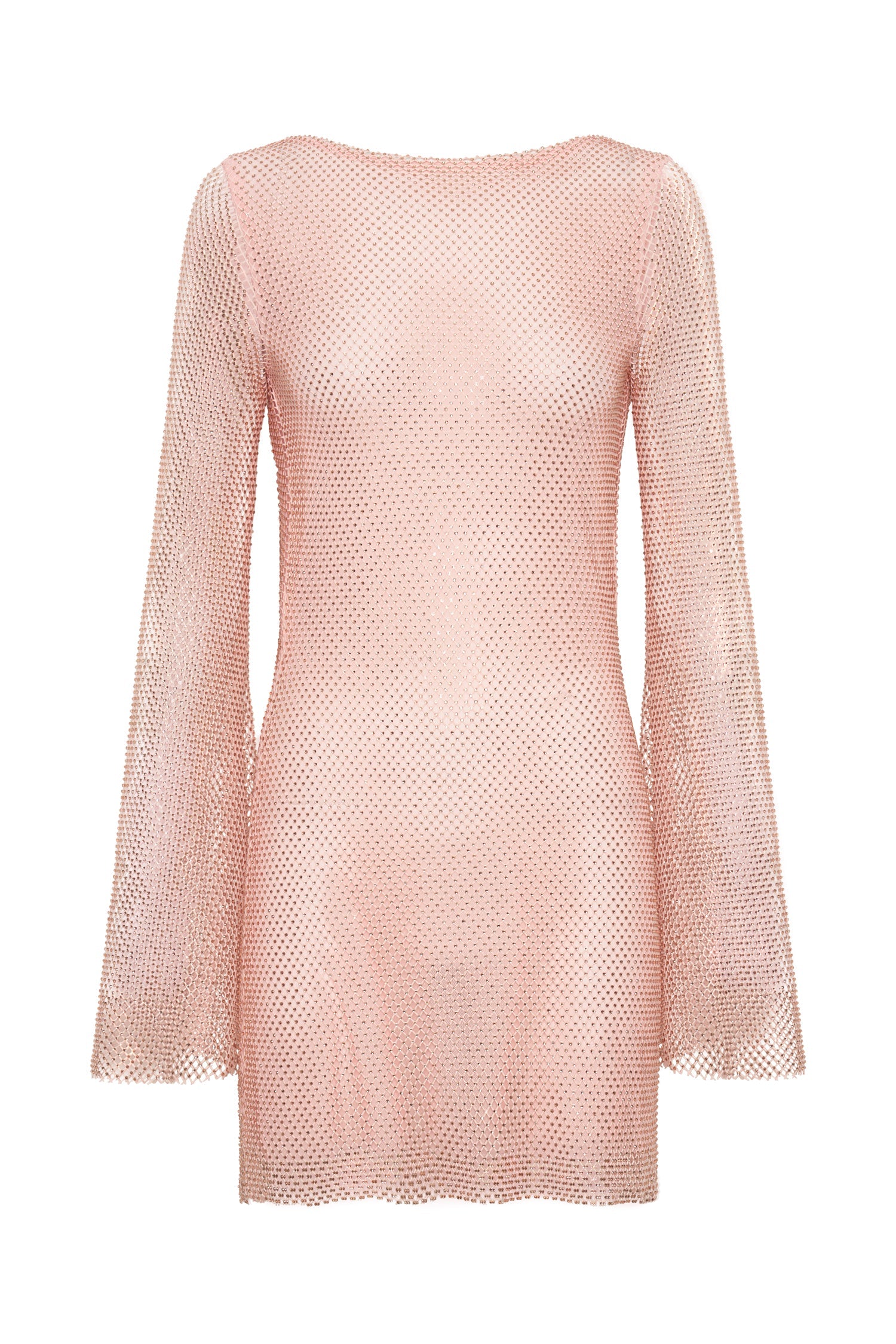 Samira Flare Sleeve Diamante Mesh Mini Dress - Baby Pink