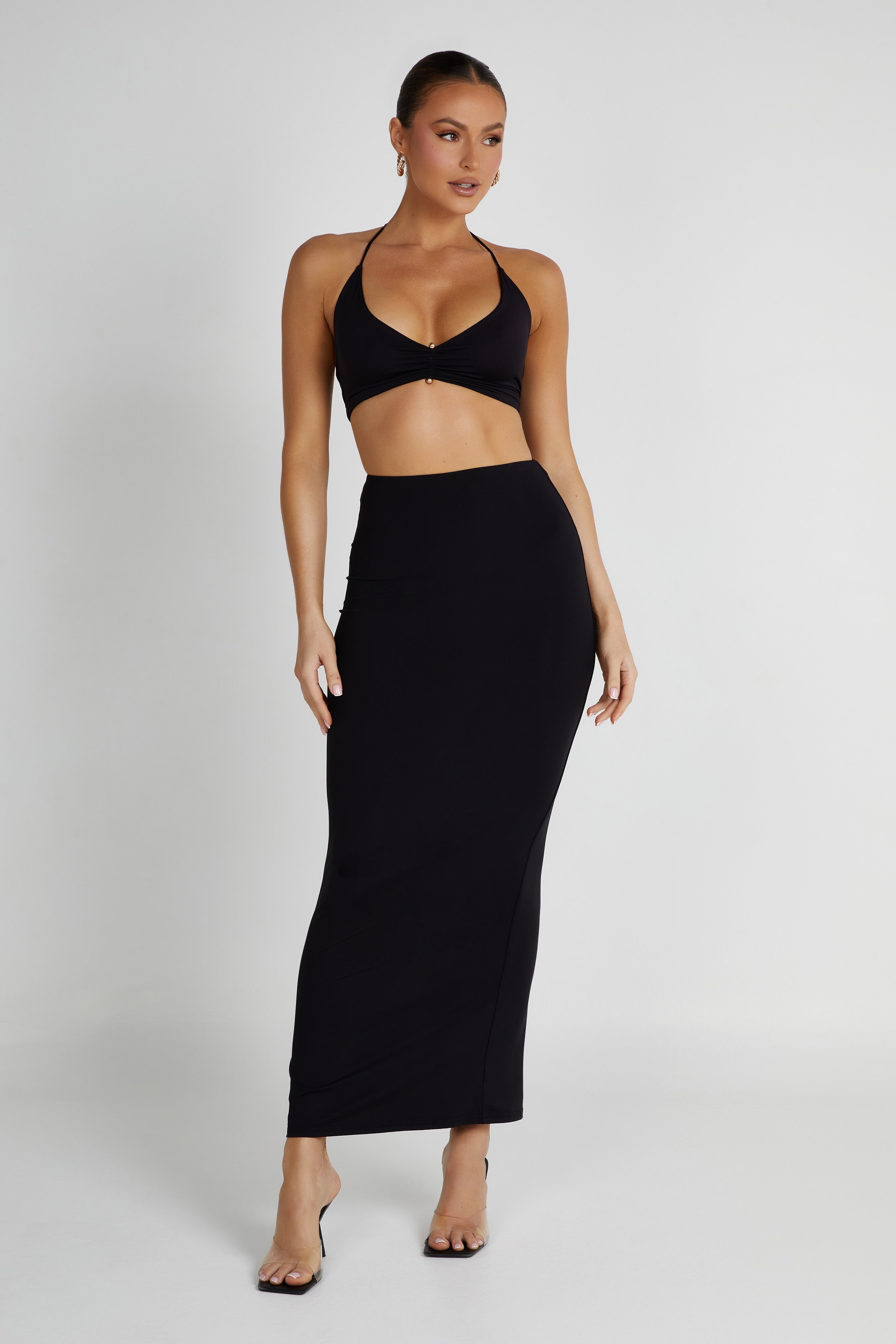 Olympia Recycled Nylon Fishtail Maxi Skirt - Black