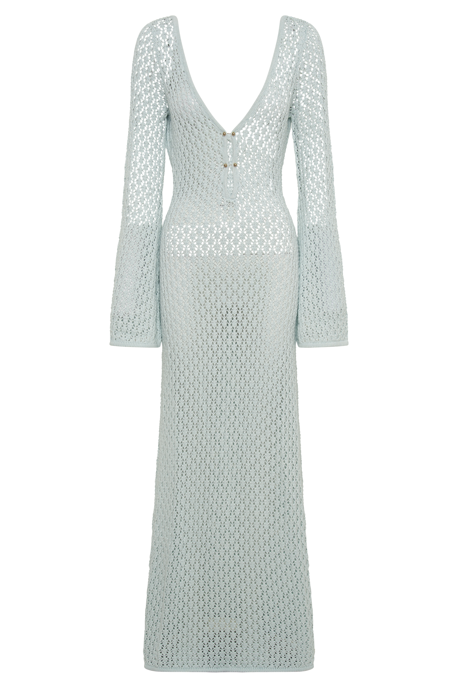 Kayleigh Crochet Fishtail Flare Sleeve Maxi Dress - Arctic Blue