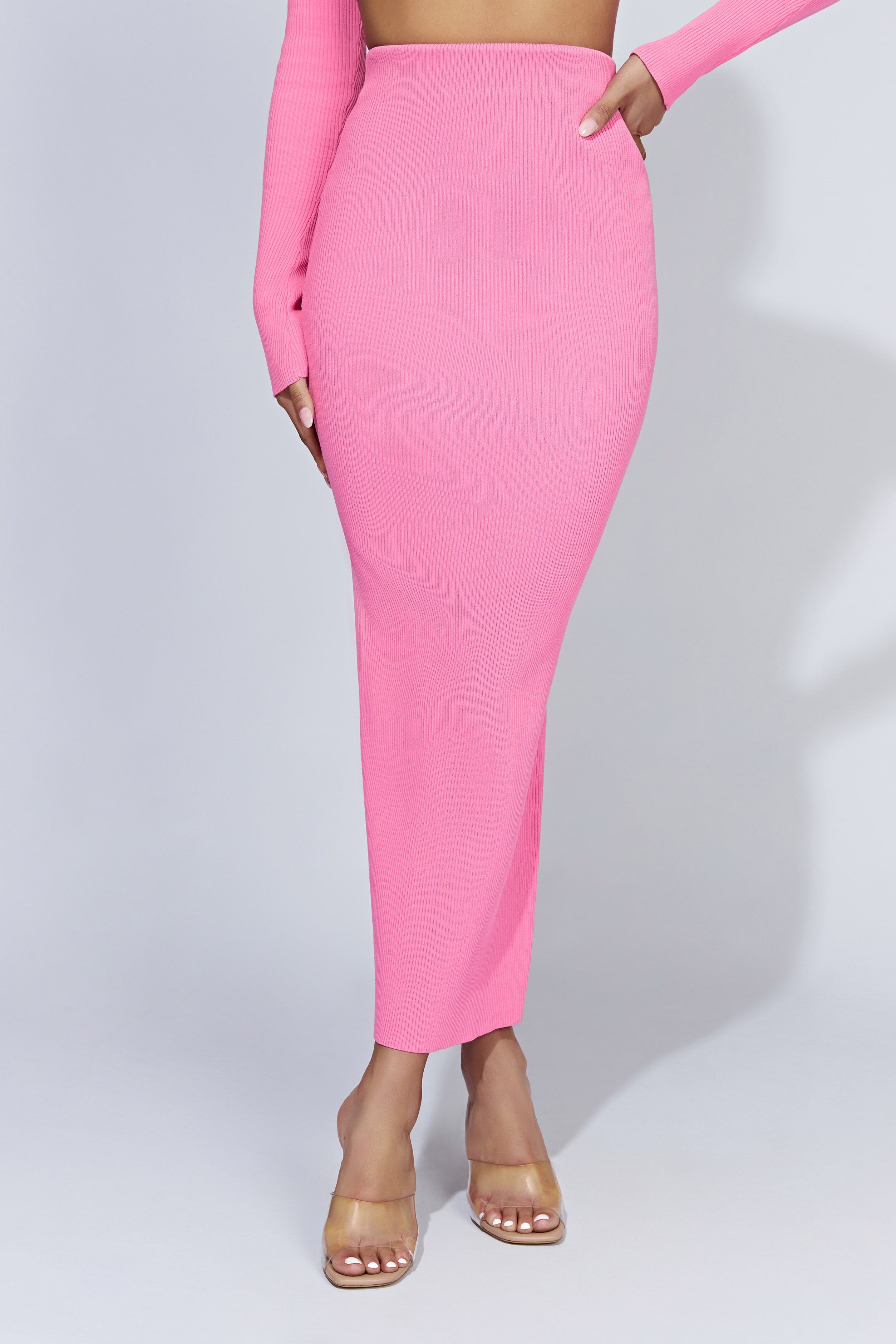 Kaesha Split Maxi Knitted Skirt - Bubblegum Pink