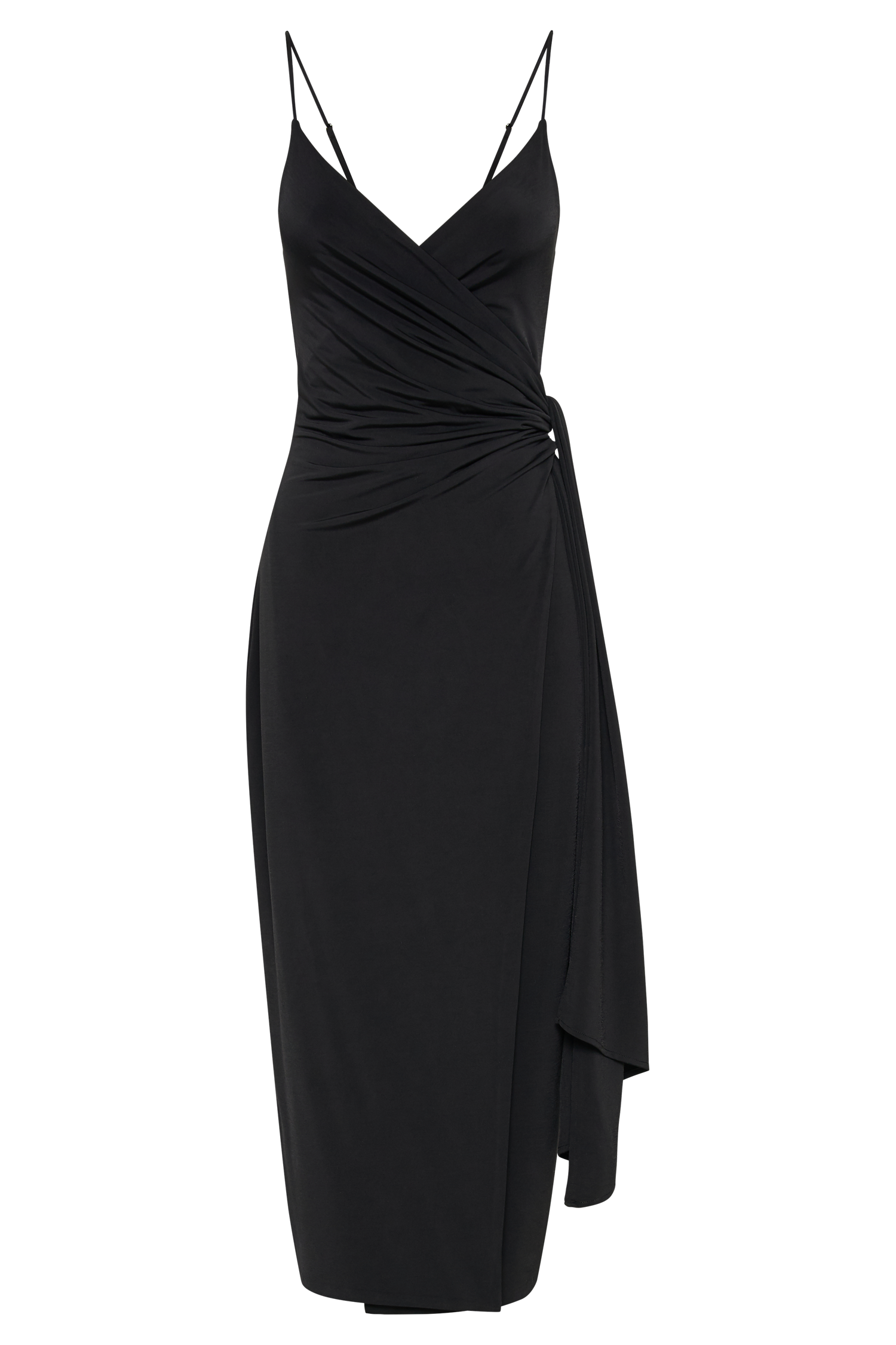 Caroline Draped Wrap Midi Dress - Black