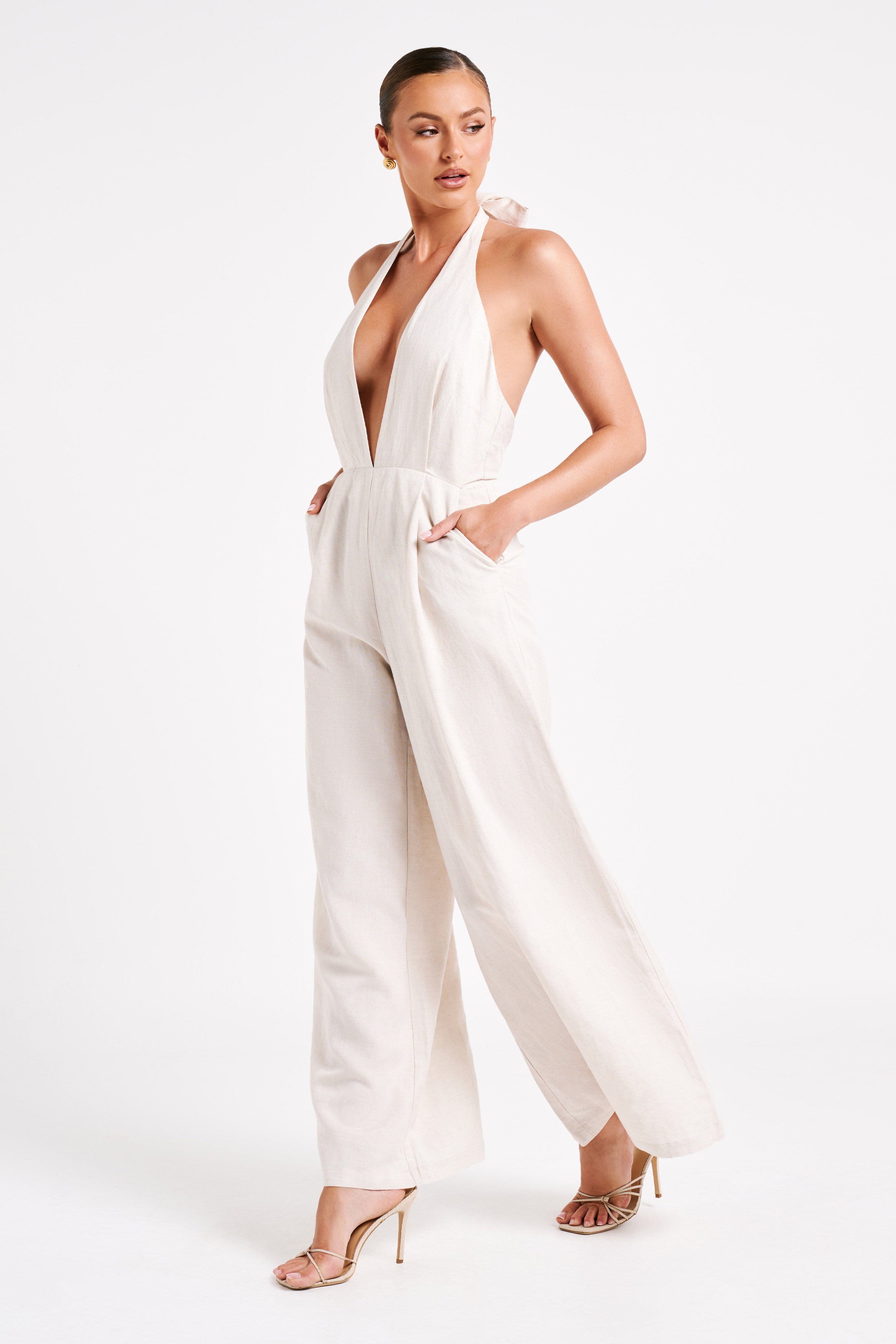 Blanca Linen Halter Jumpsuit - Natural