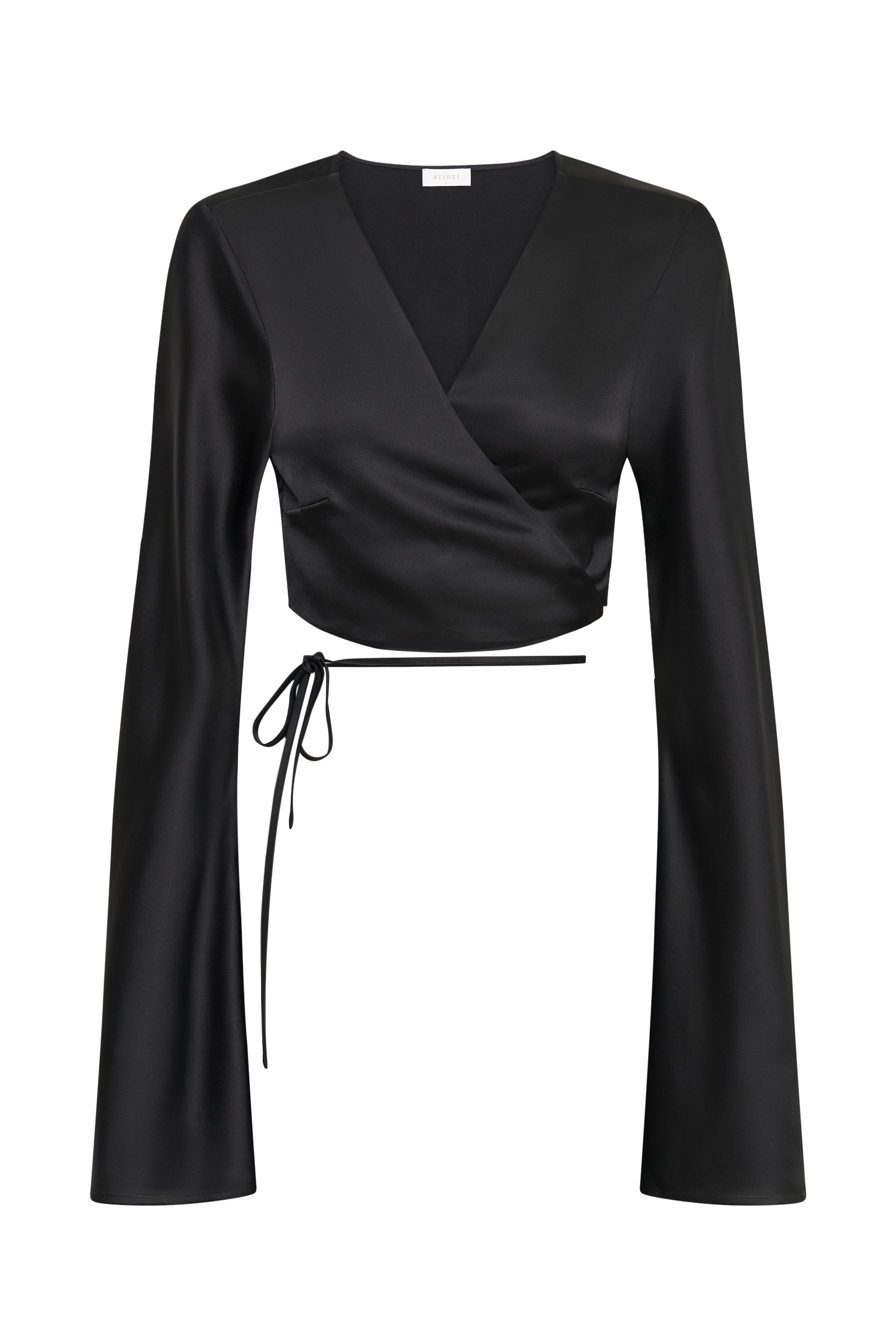 Elaine Satin Long Sleeve Top - Black