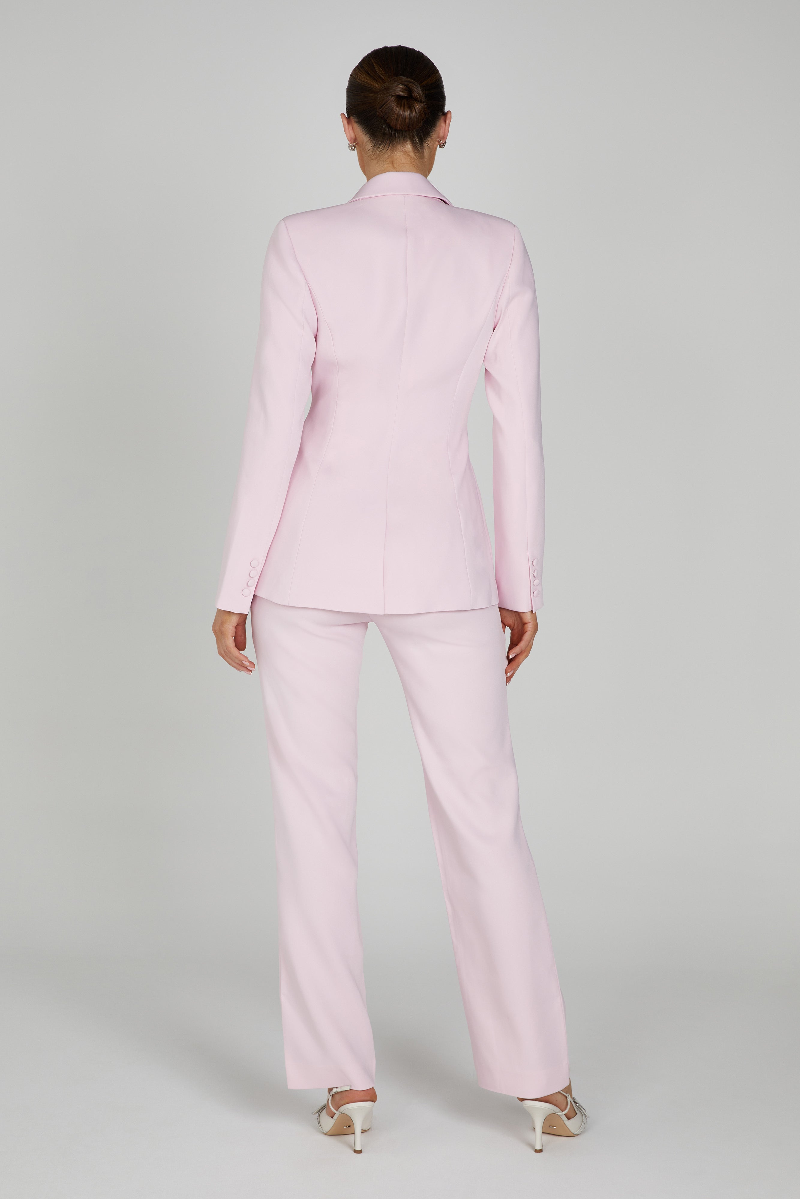 Helda Fitted Cinched Waist Blazer - Blush Pink