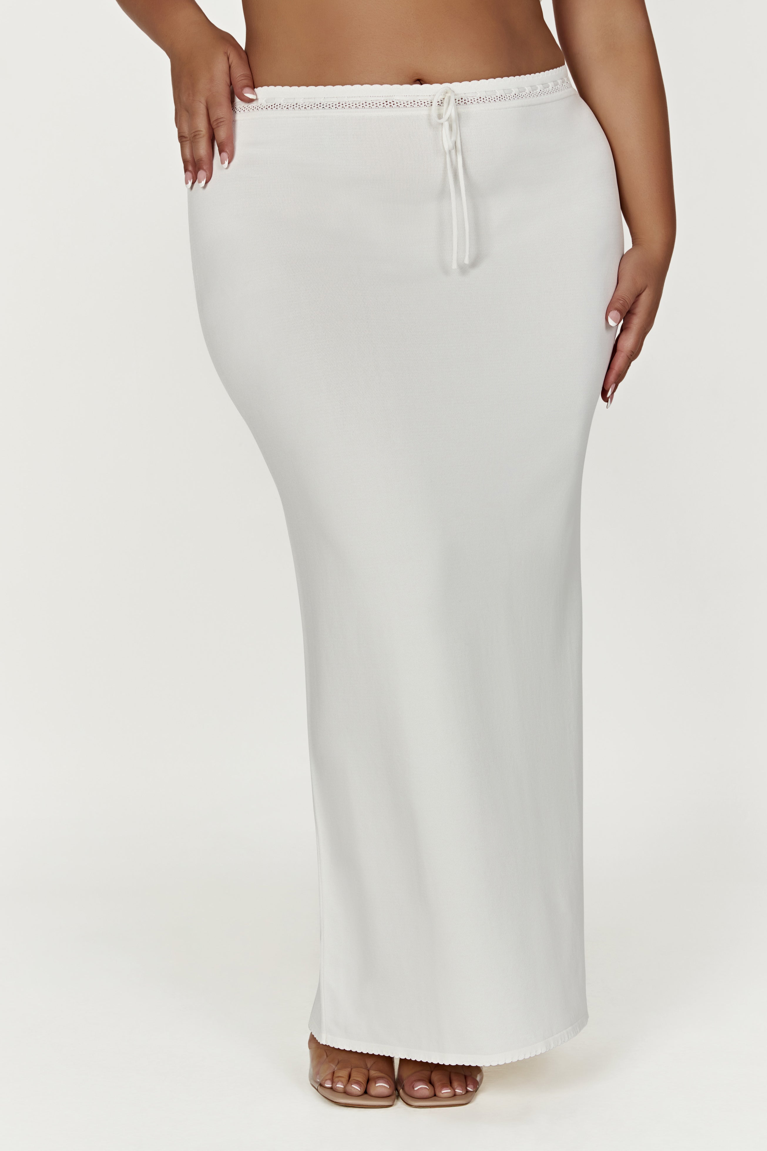 Penelope Pointelle Knit Maxi Skirt - White