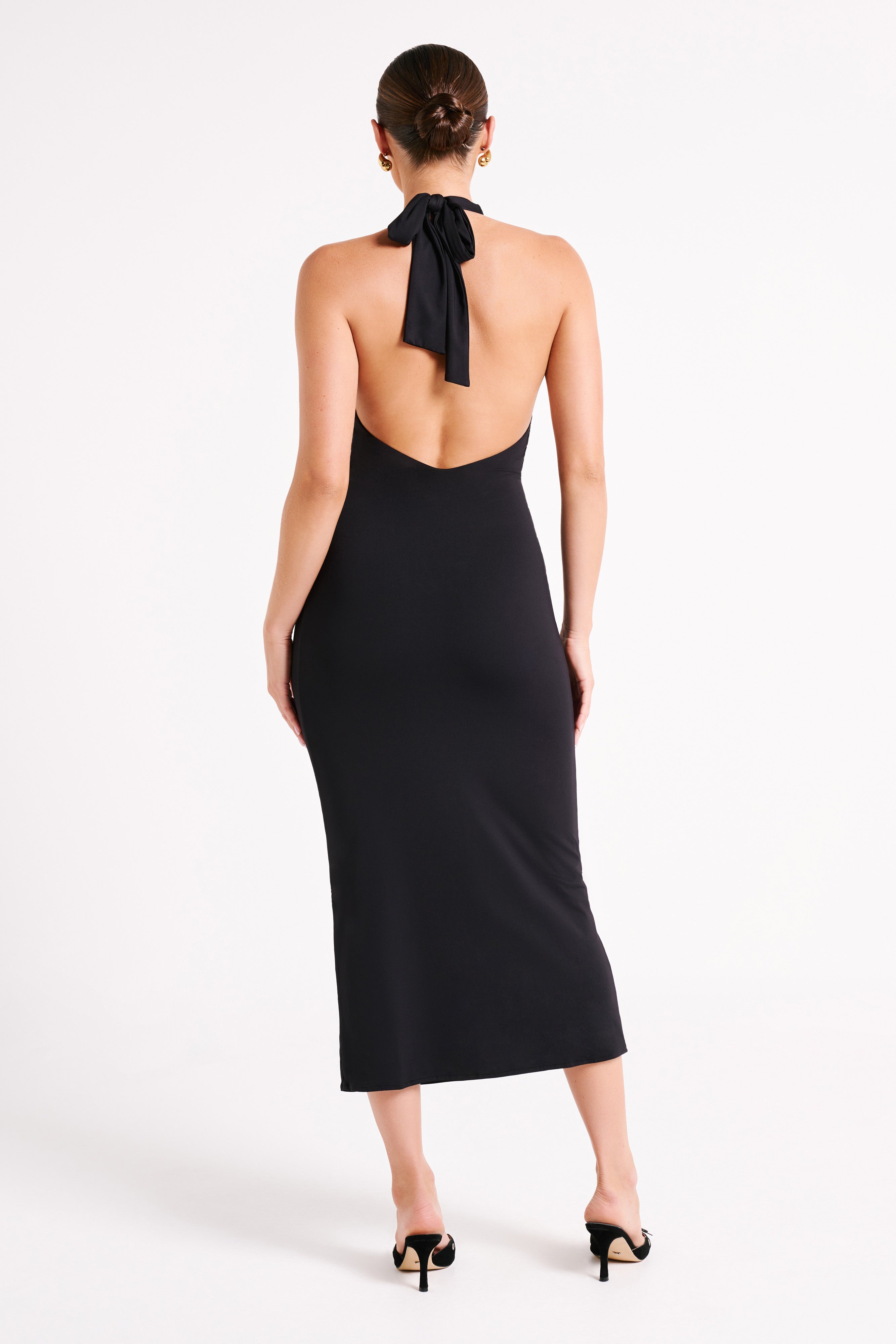 Osana Recycled Nylon Halter Midi Dress - Black