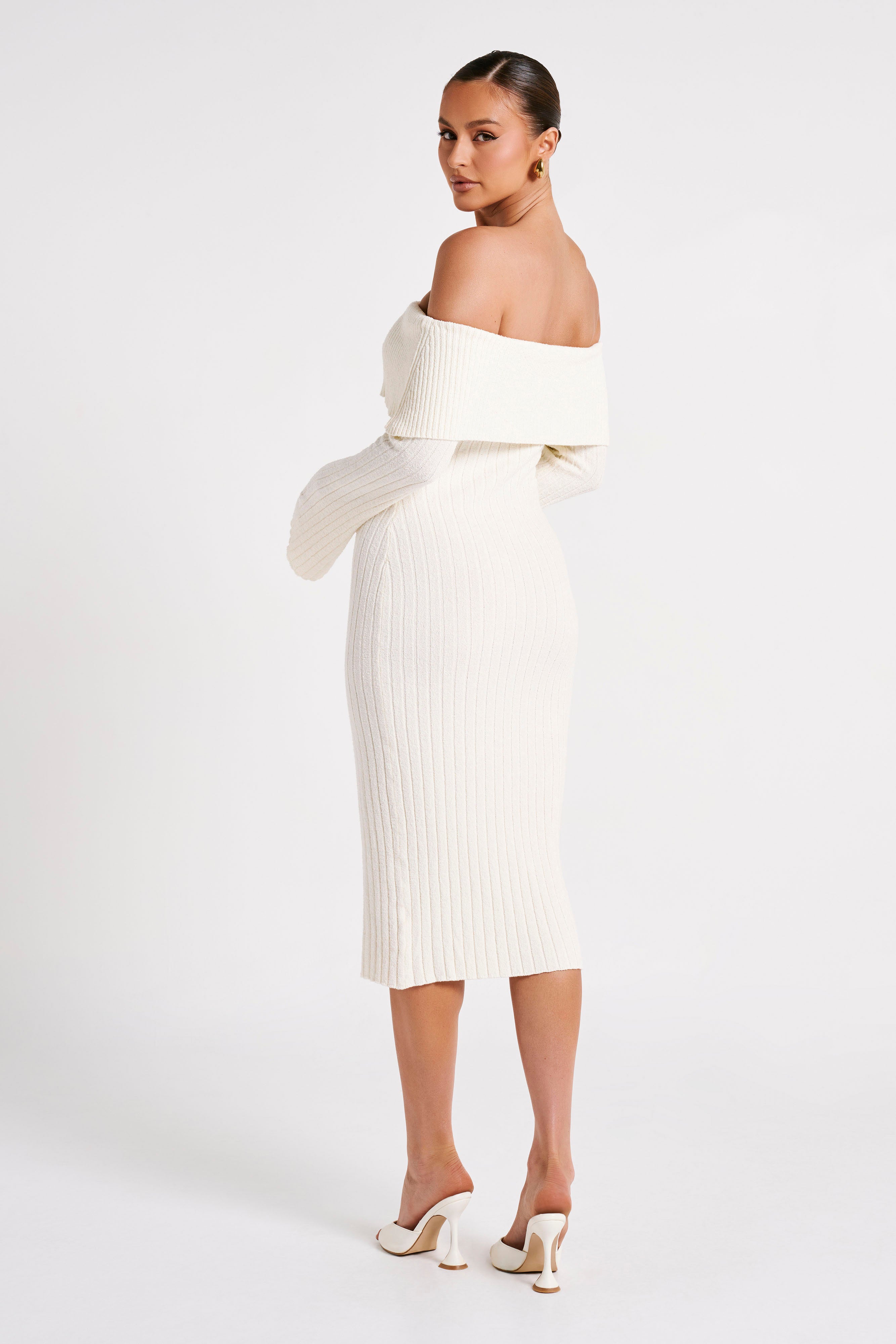 Stefania Off Shoulder Knit Dress - White