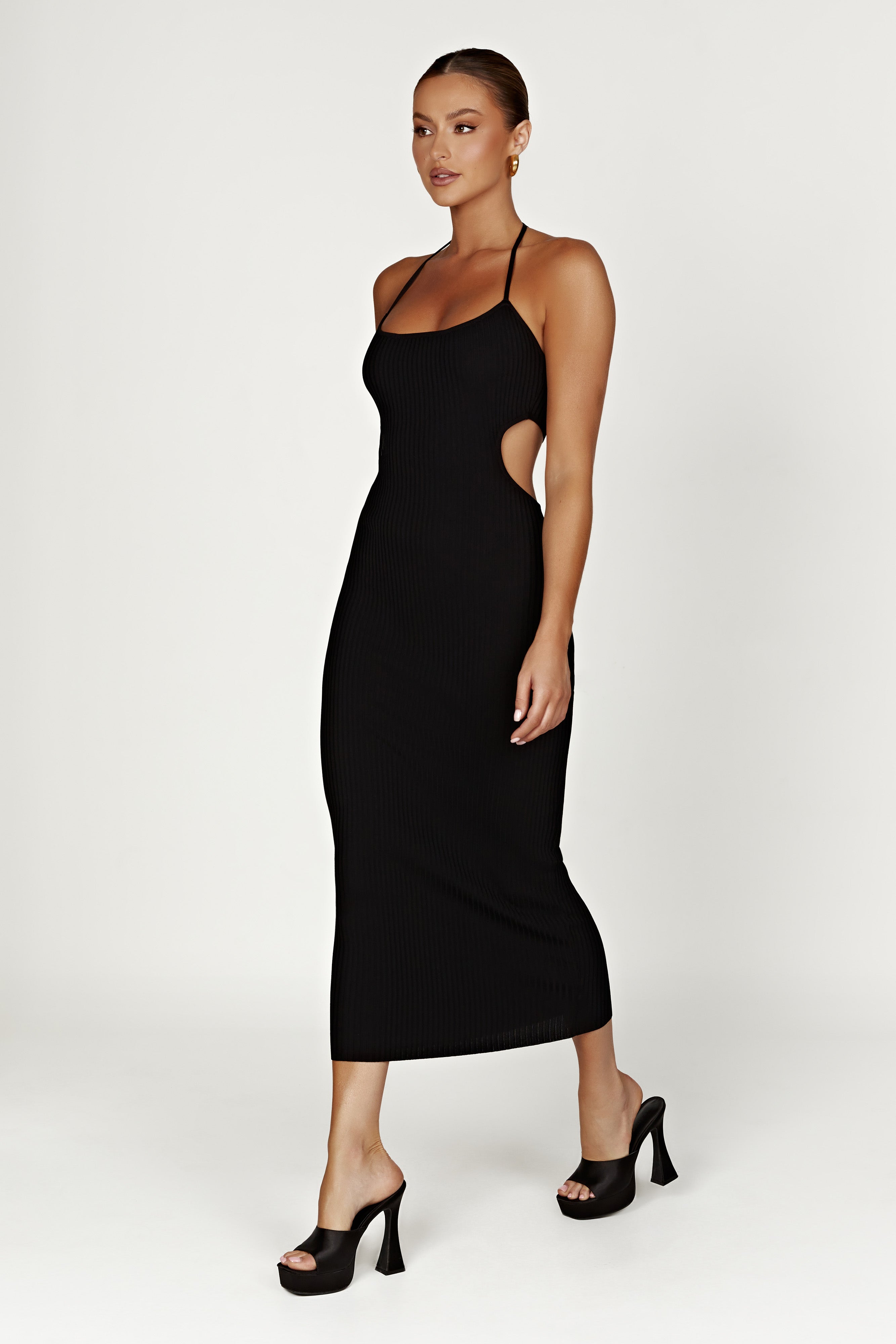 Morgan Halter Knit Midi Dress - Black