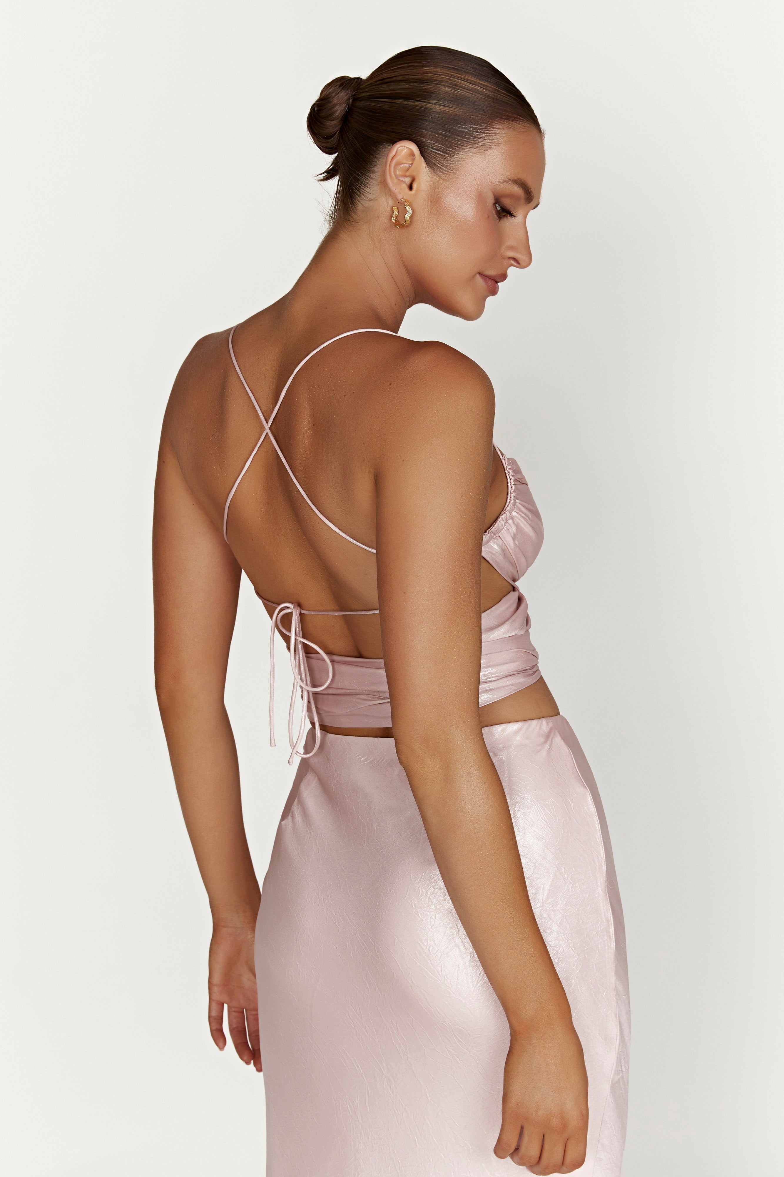 Georgie Wrap Over Tie Top - Blush Pink