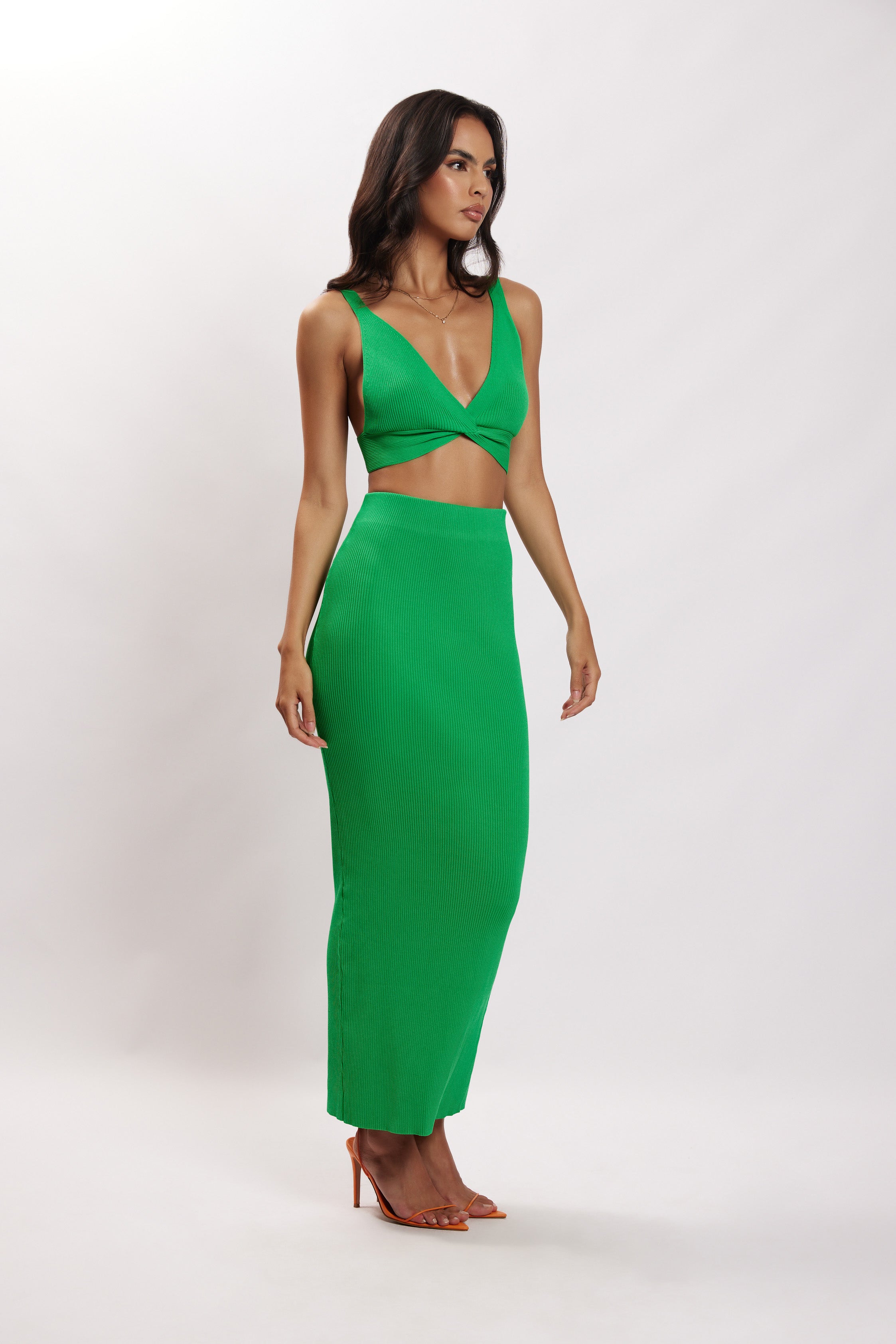 Kaesha Split Maxi Knitted Skirt - Green