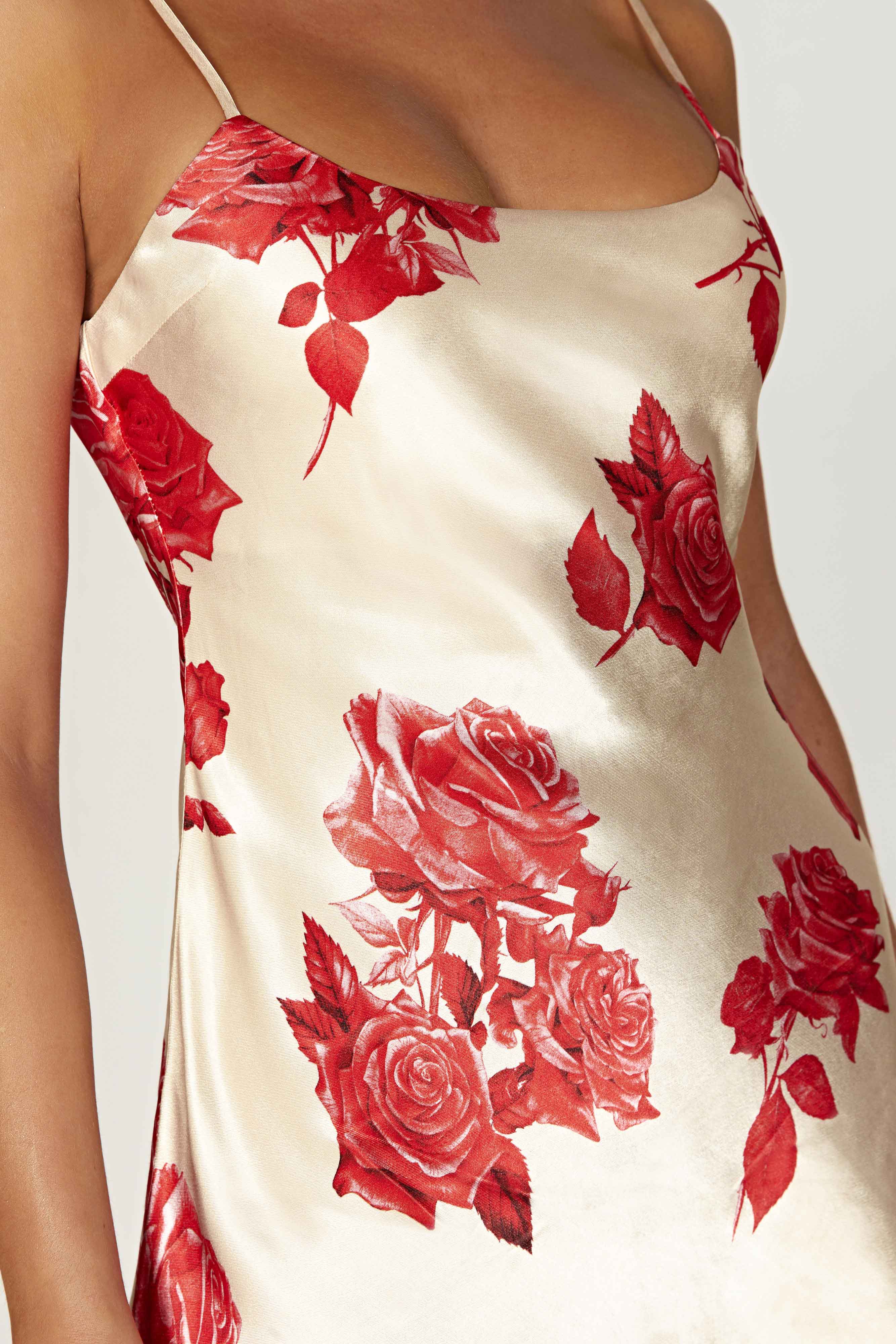 Valentina Satin Mini Dress - Rose Print