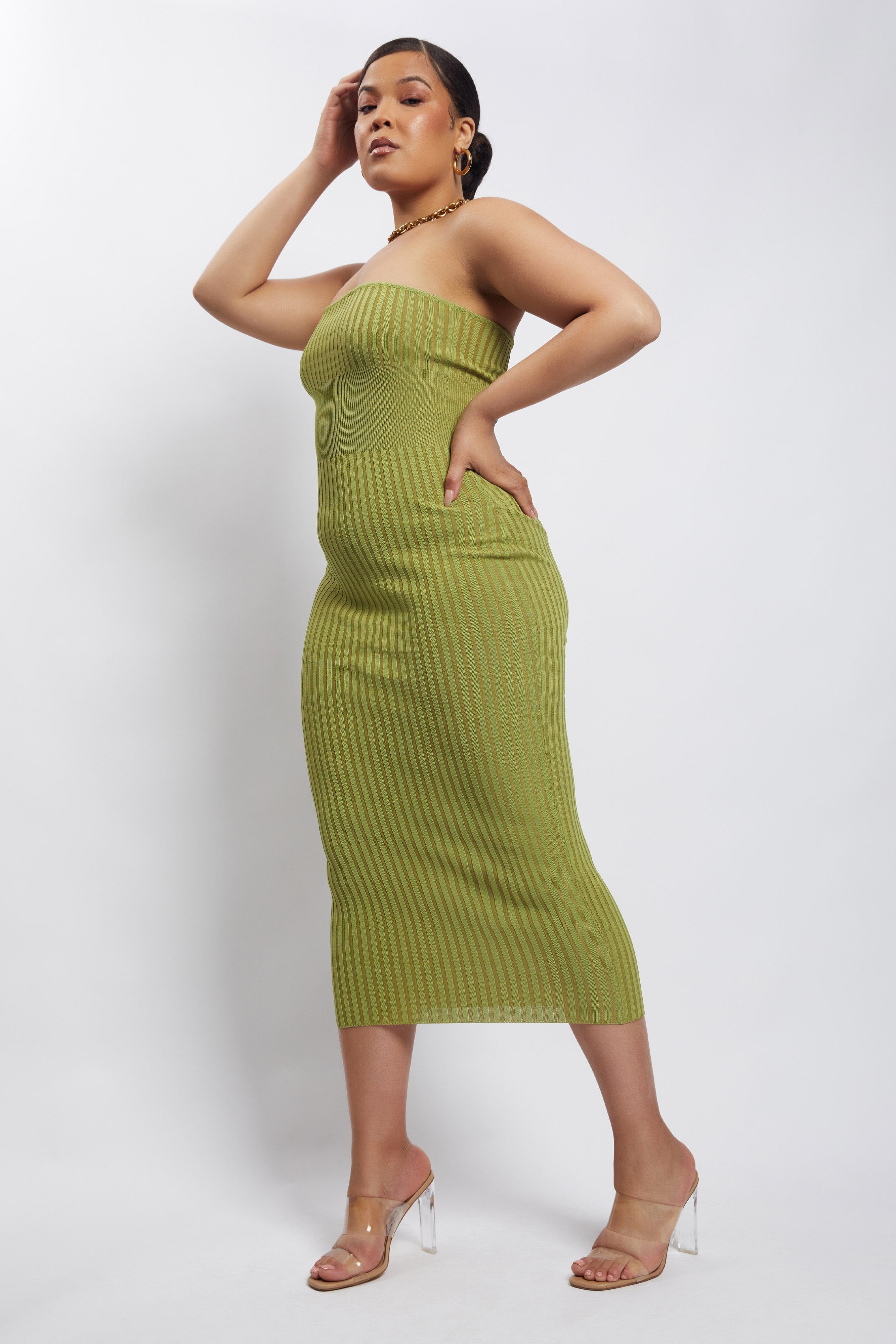 Kyra Strapless Knit Midi Dress - Apple