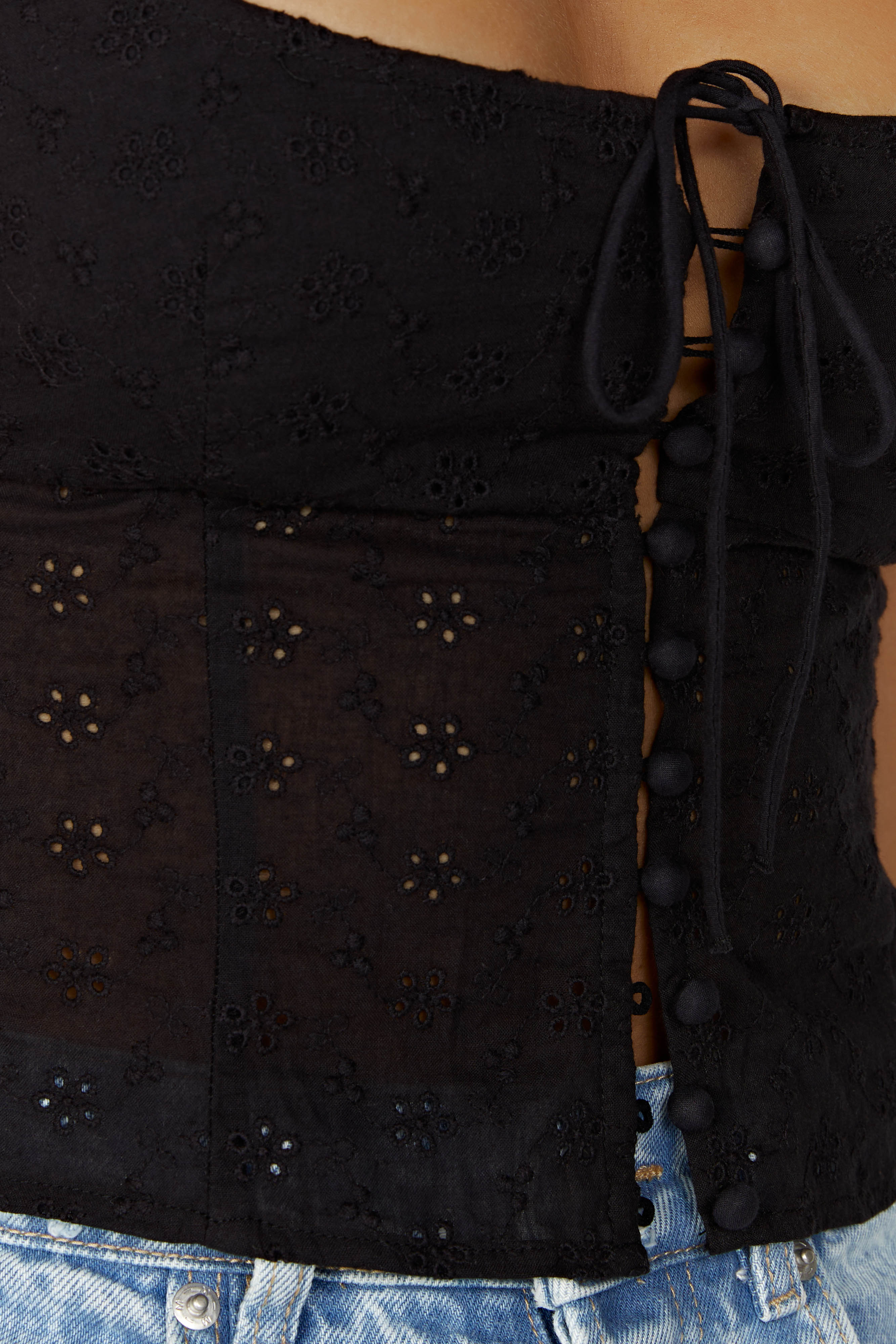 Cressida Cotton Anglaise Puff Sleeve Top - Black