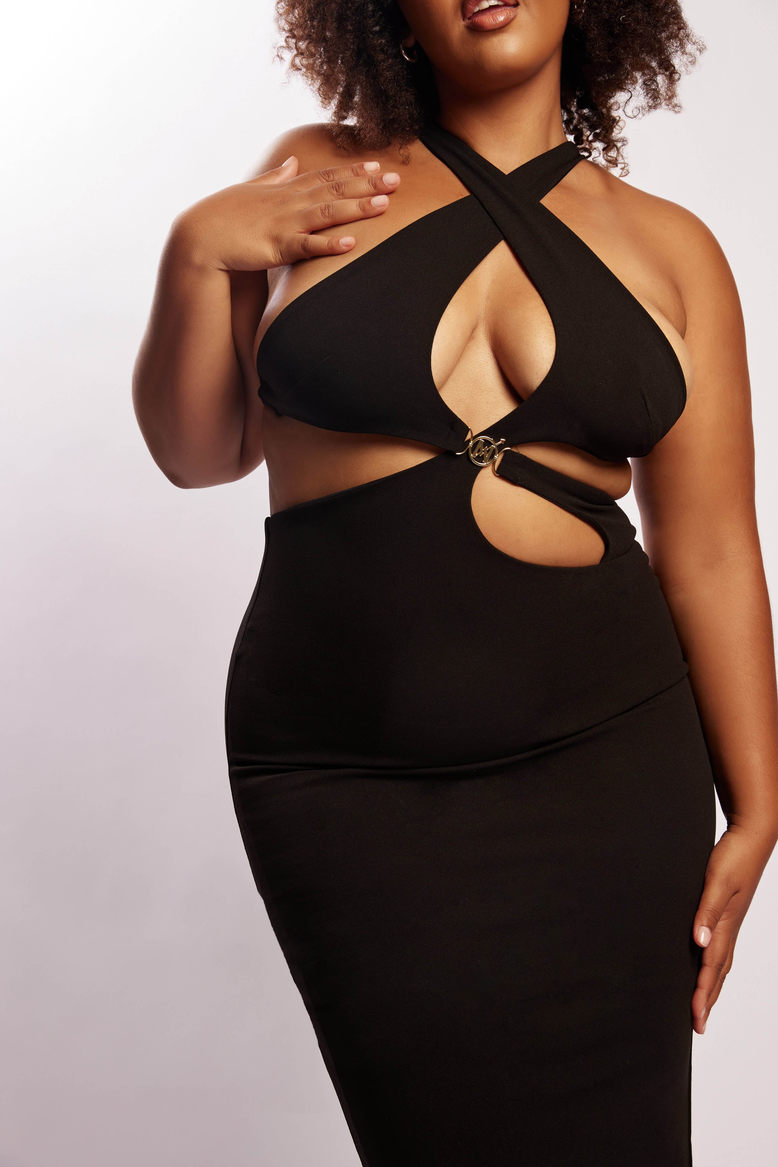 Briana Cut Out Midi Dress - Black