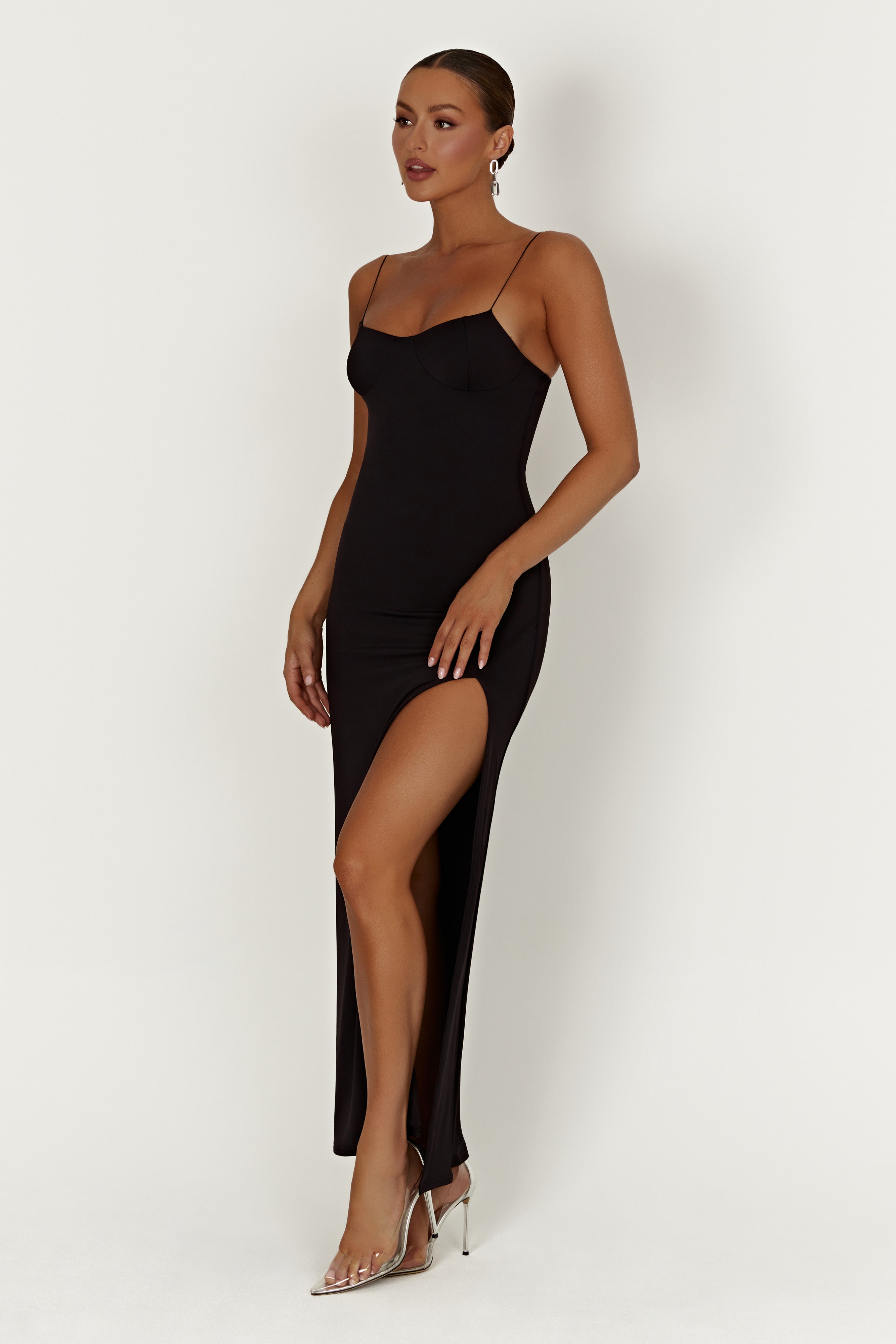 Addison Recycled Nylon Cupped Maxi Dress - Black