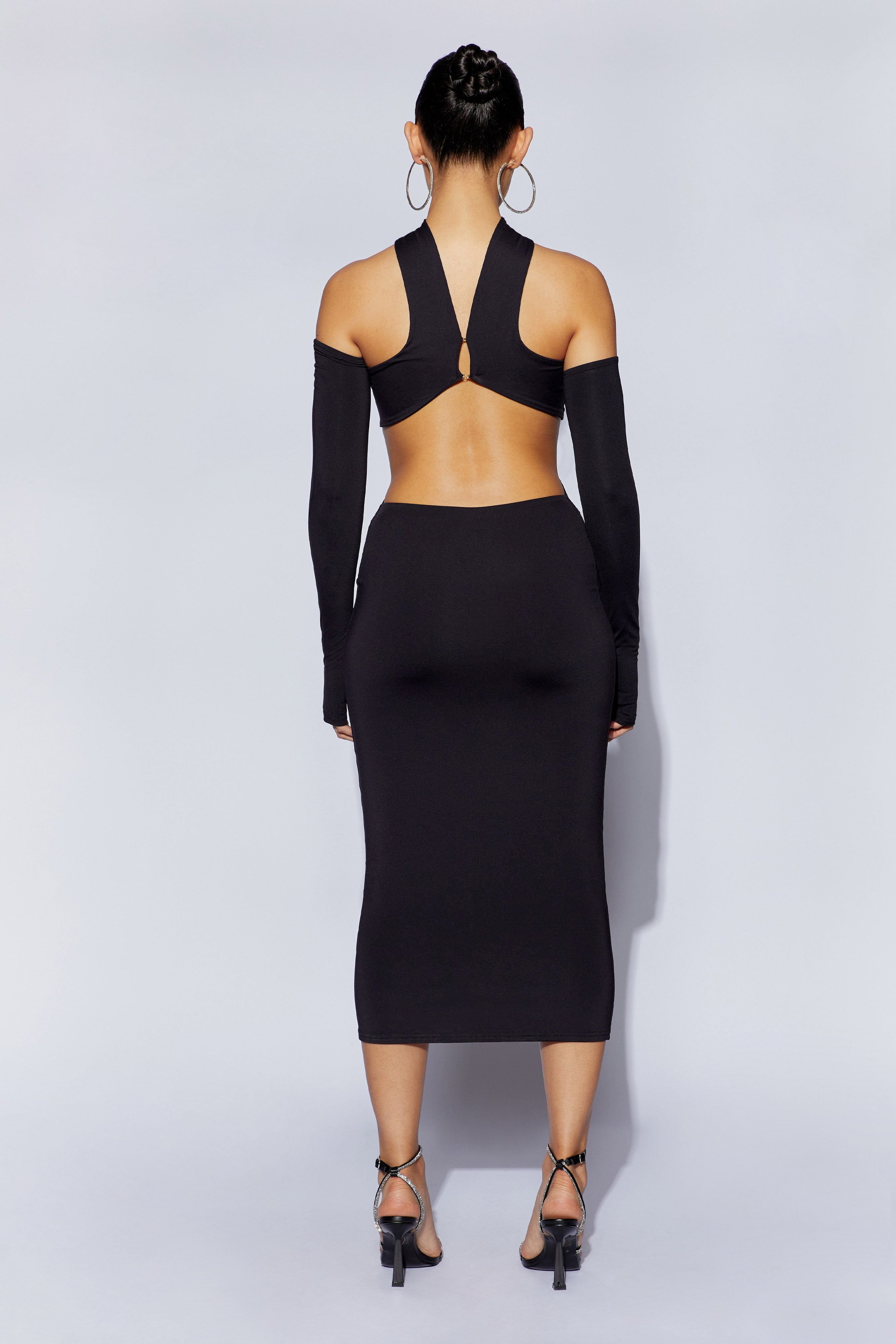 Demie Neckband Midi Dress With Fingerless Gloves - Black