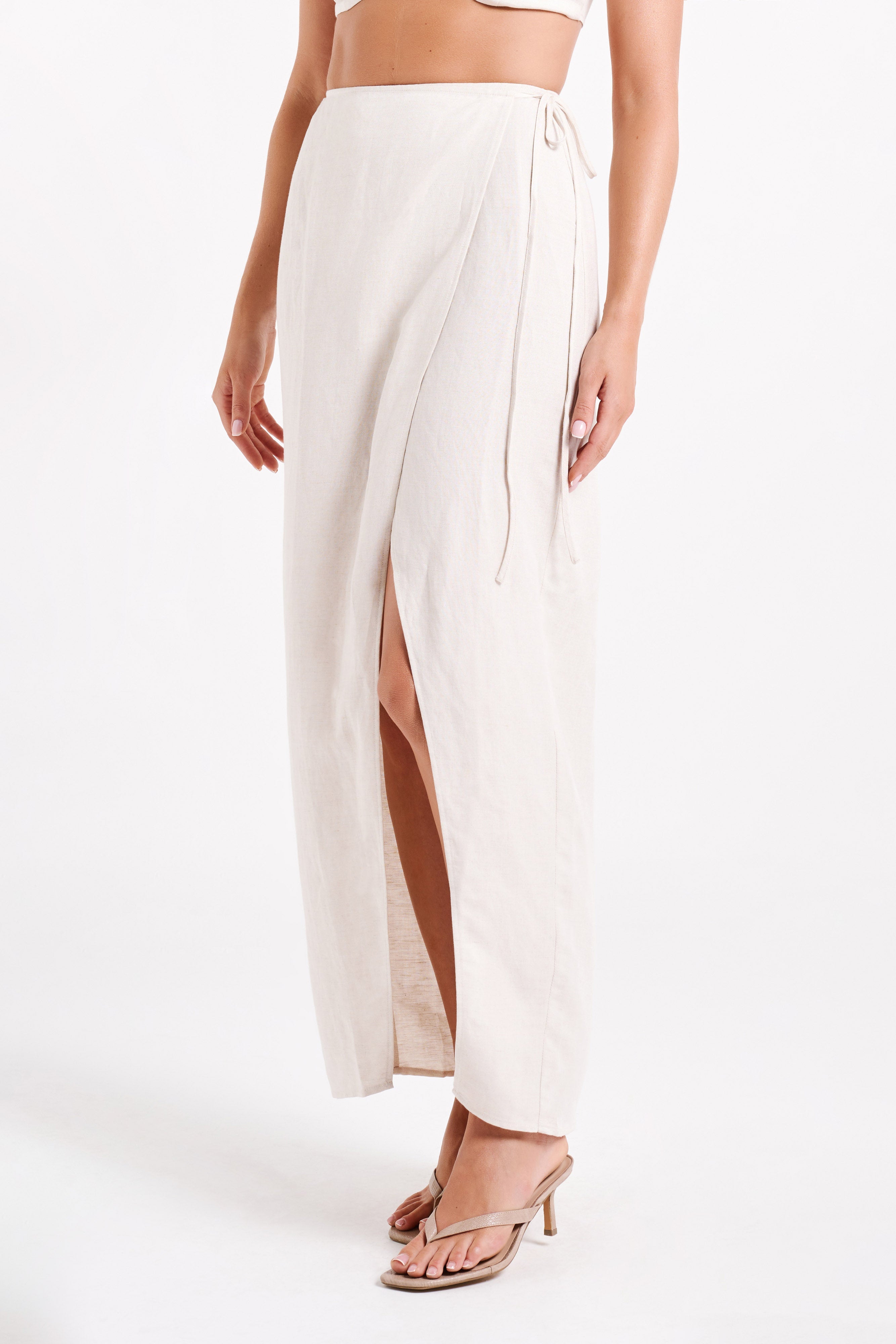 Fatima Linen Wrap Maxi Skirt - Natural