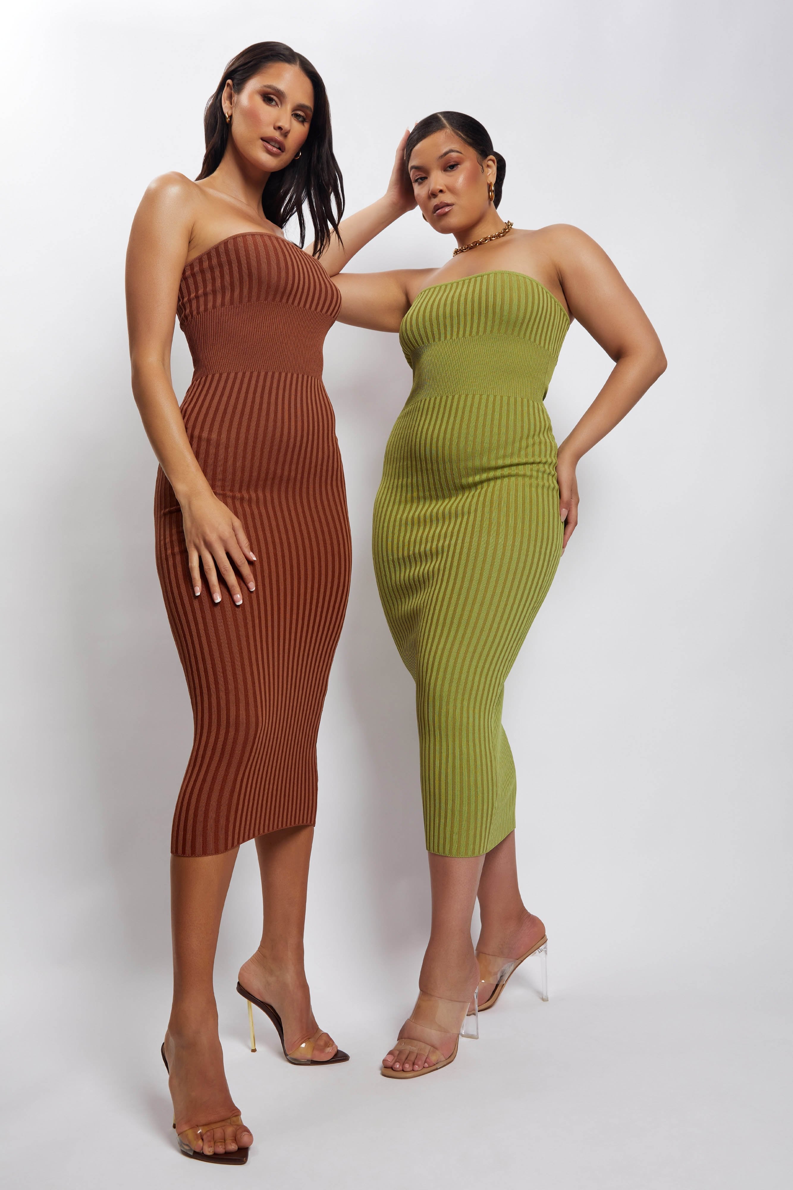 Kyra Strapless Knit Midi Dress - Apple