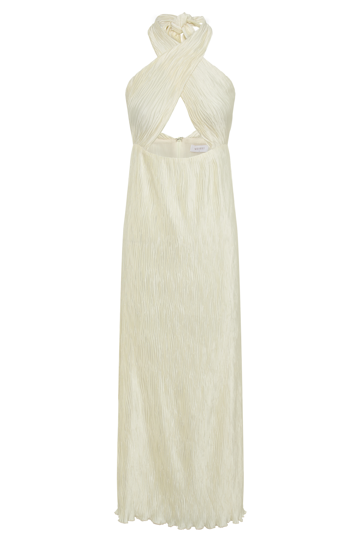 Demetria Plisse Halter Maxi Dress - Ivory