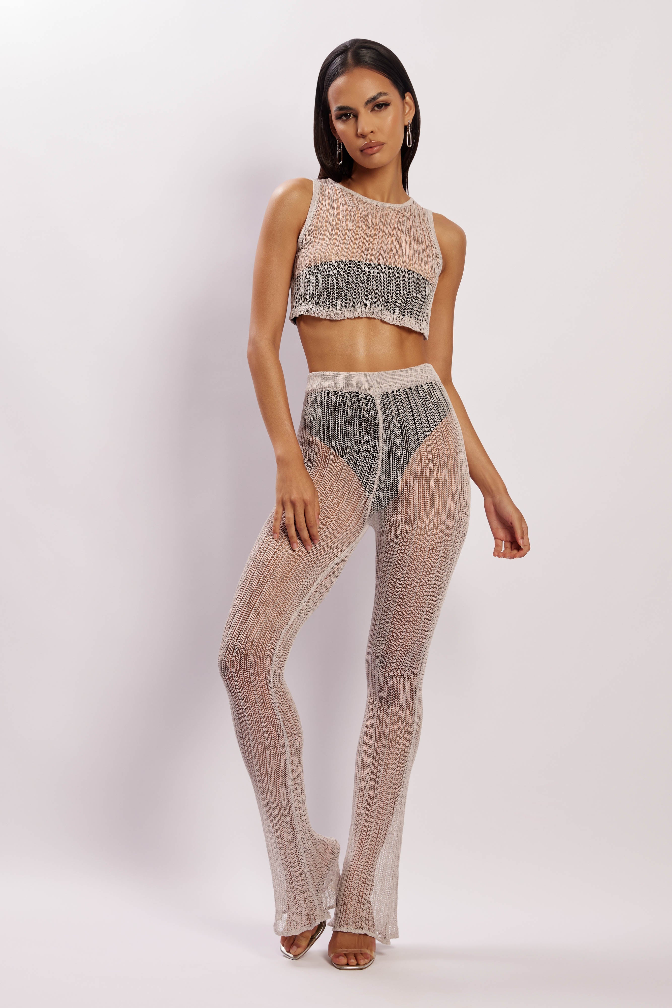 Mandy Knit Flare Trousers - Grey