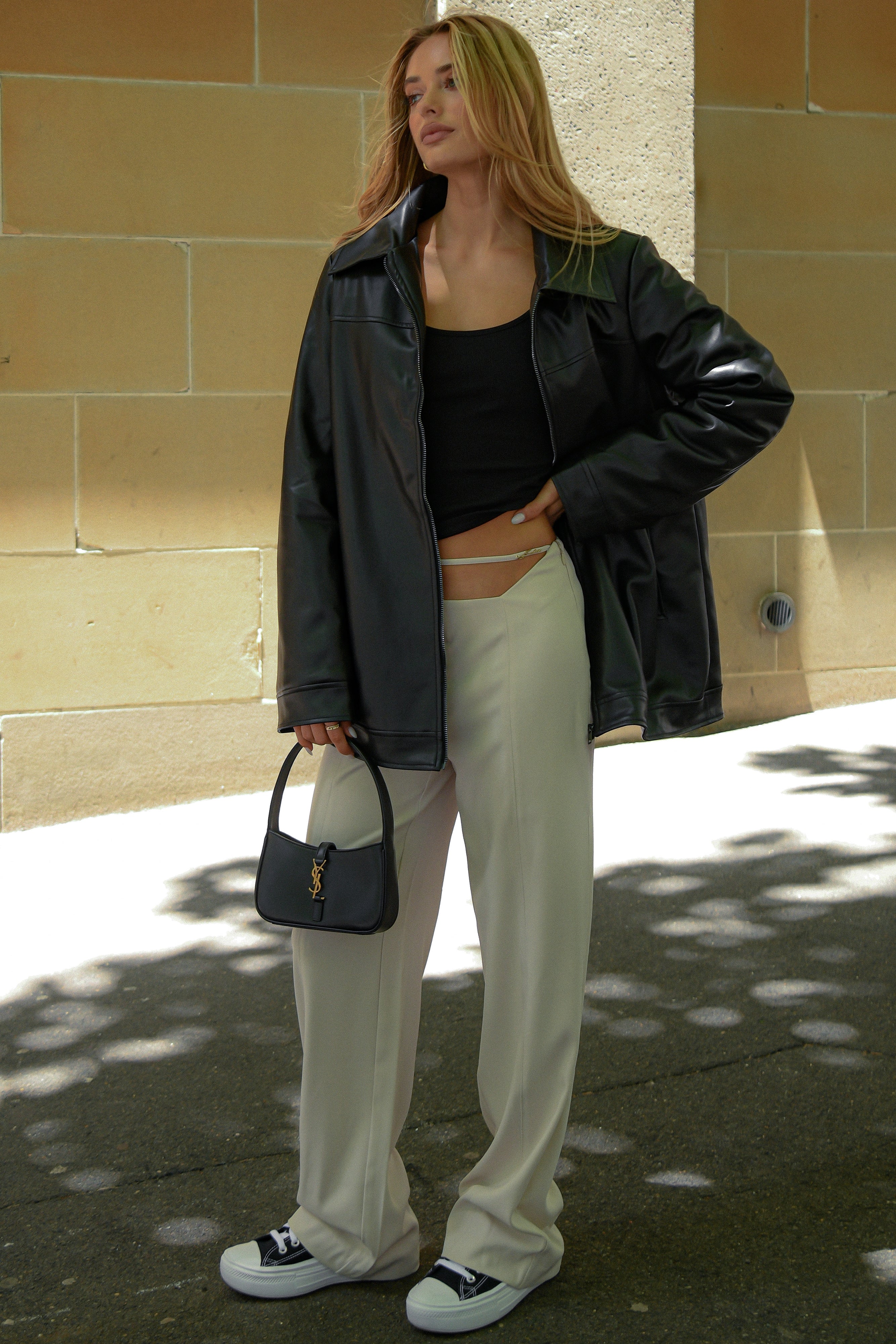 Savannah Faux Leather Aviator Jacket - Black