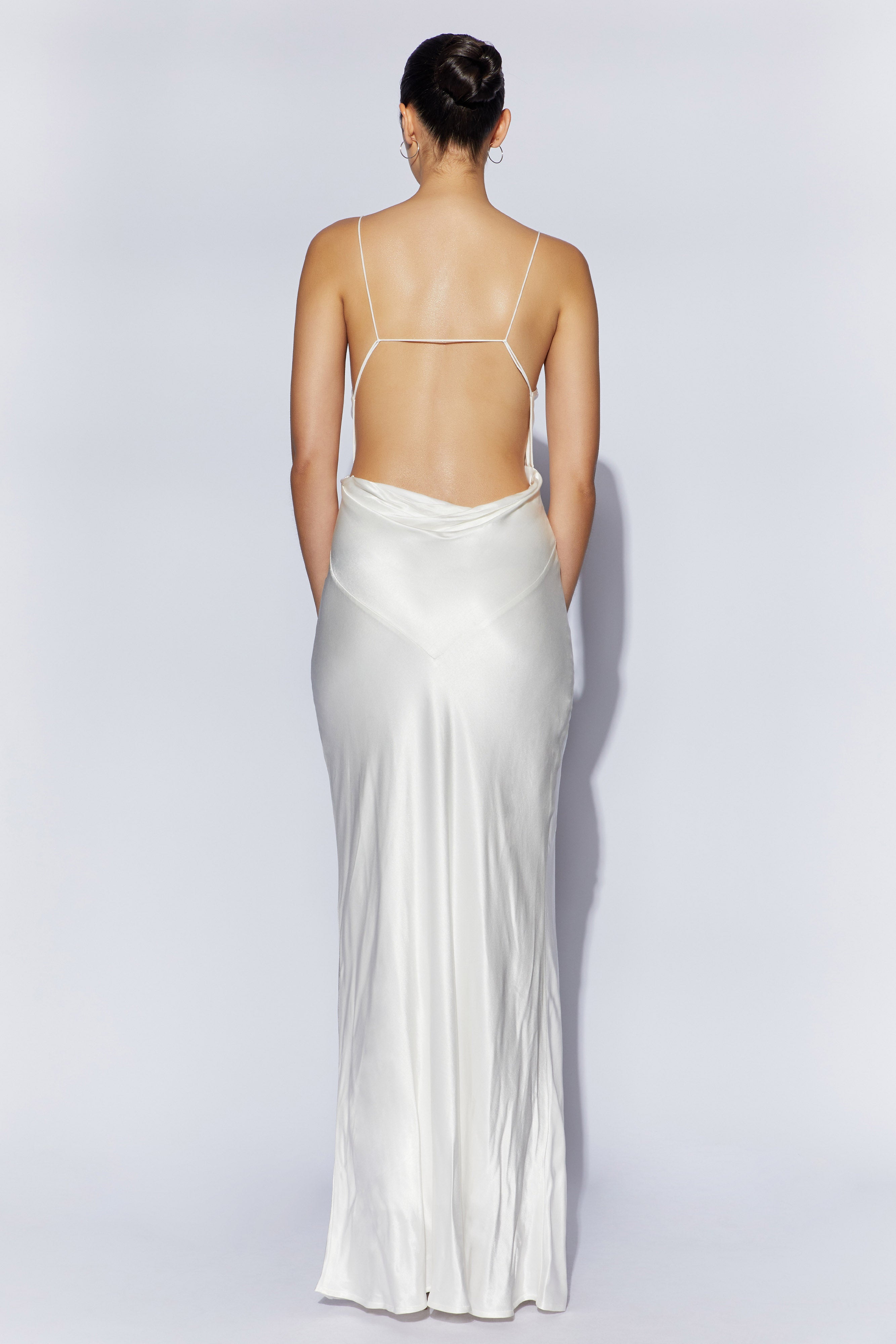 Sadie Maxi Satin Halter Ruched Slip Dress - White
