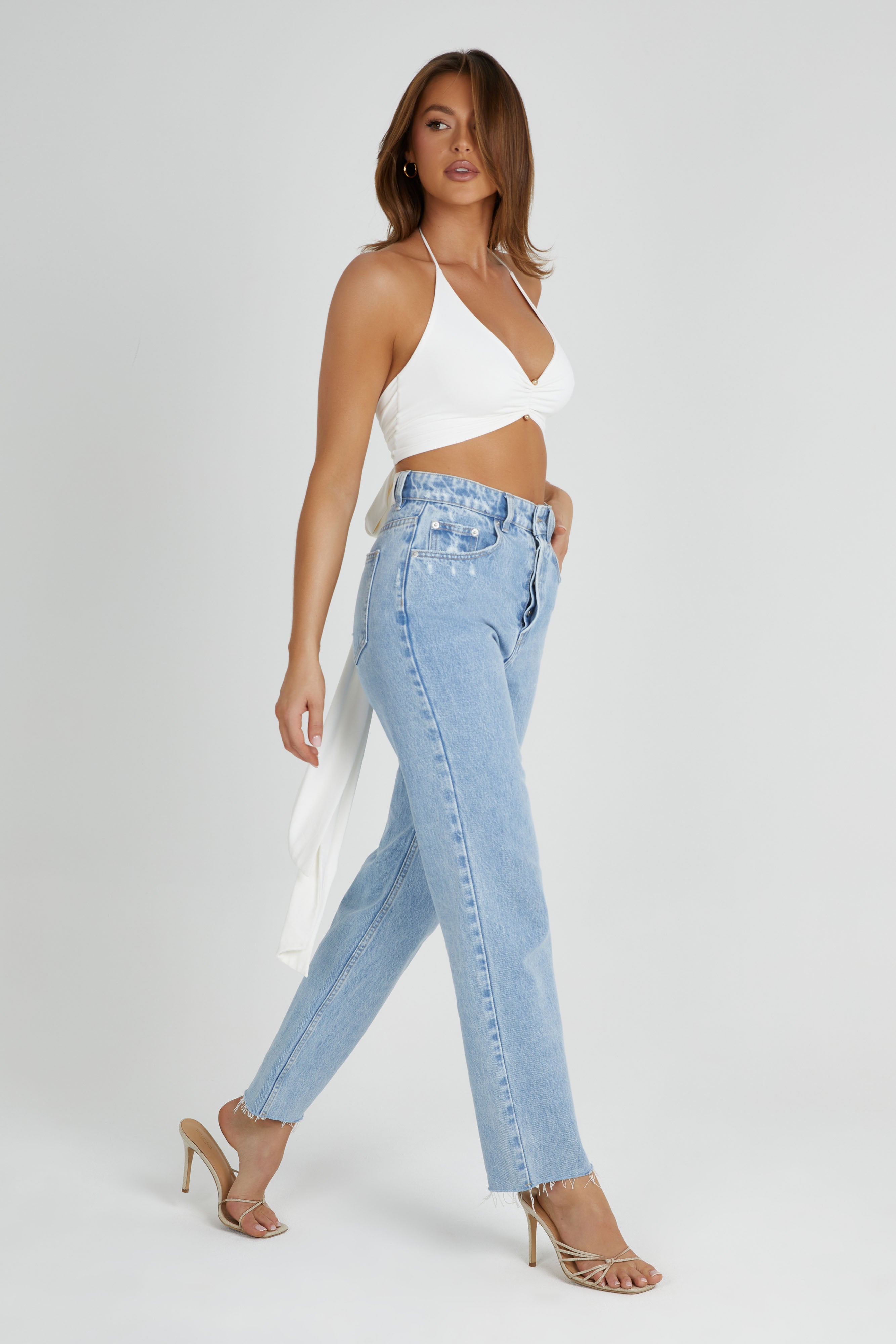 Kasia Recycled Nylon Pin Detail Wrap Top - White