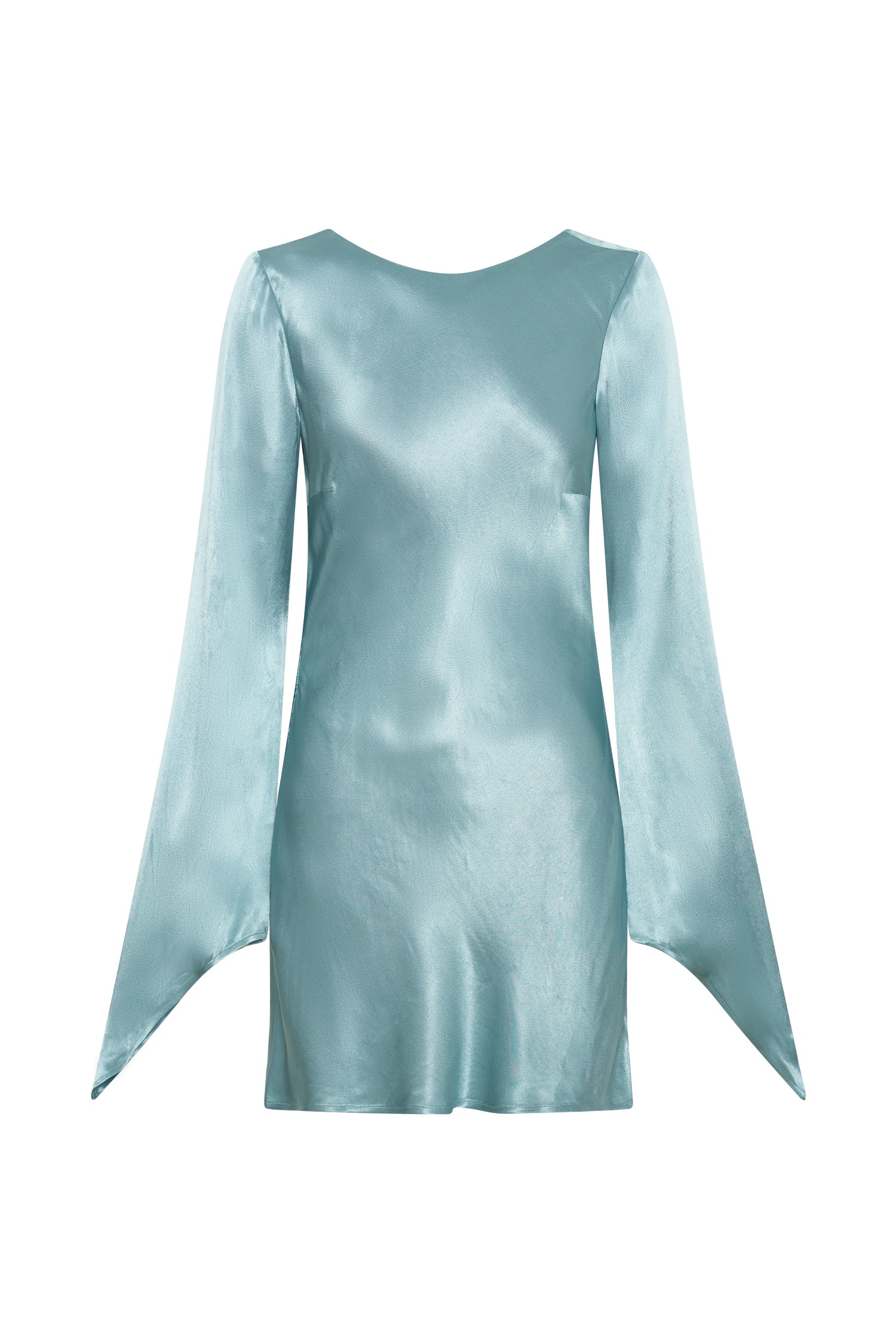 Davina Satin Long Sleeve Mini Dress - Powder Blue
