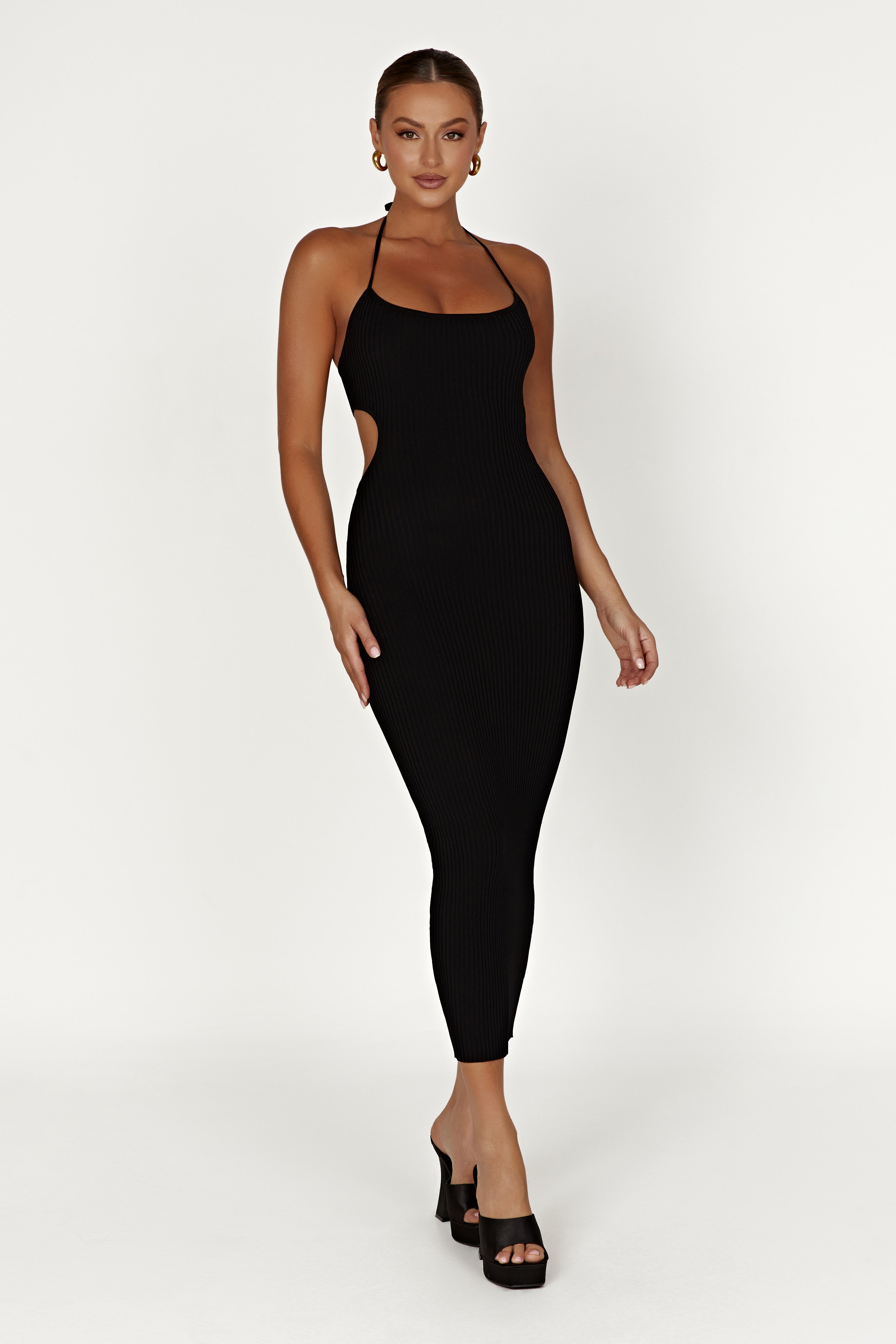 Morgan Halter Knit Midi Dress - Black