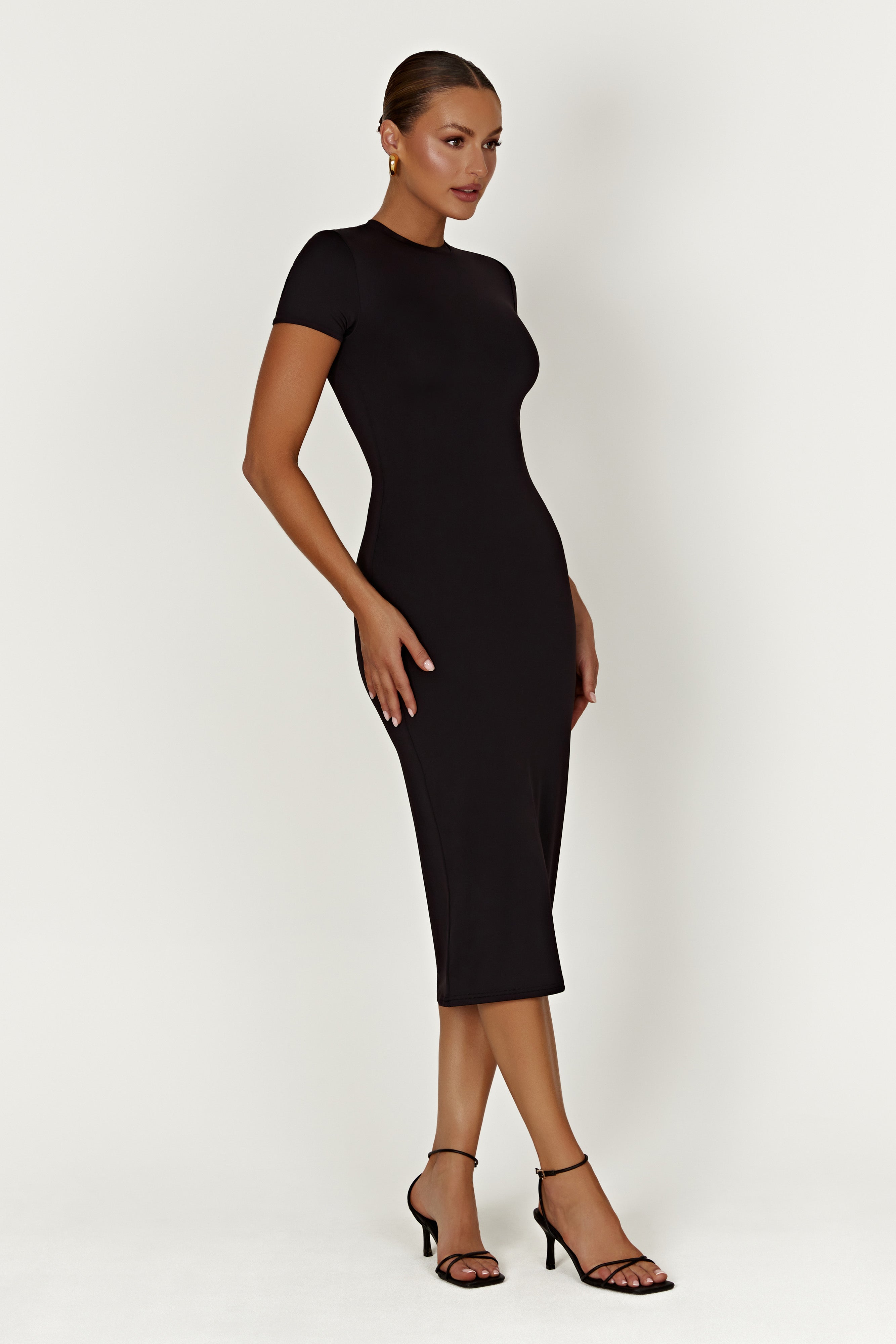 Penny Recycled Nylon Short Sleeve Midi Dress - Black