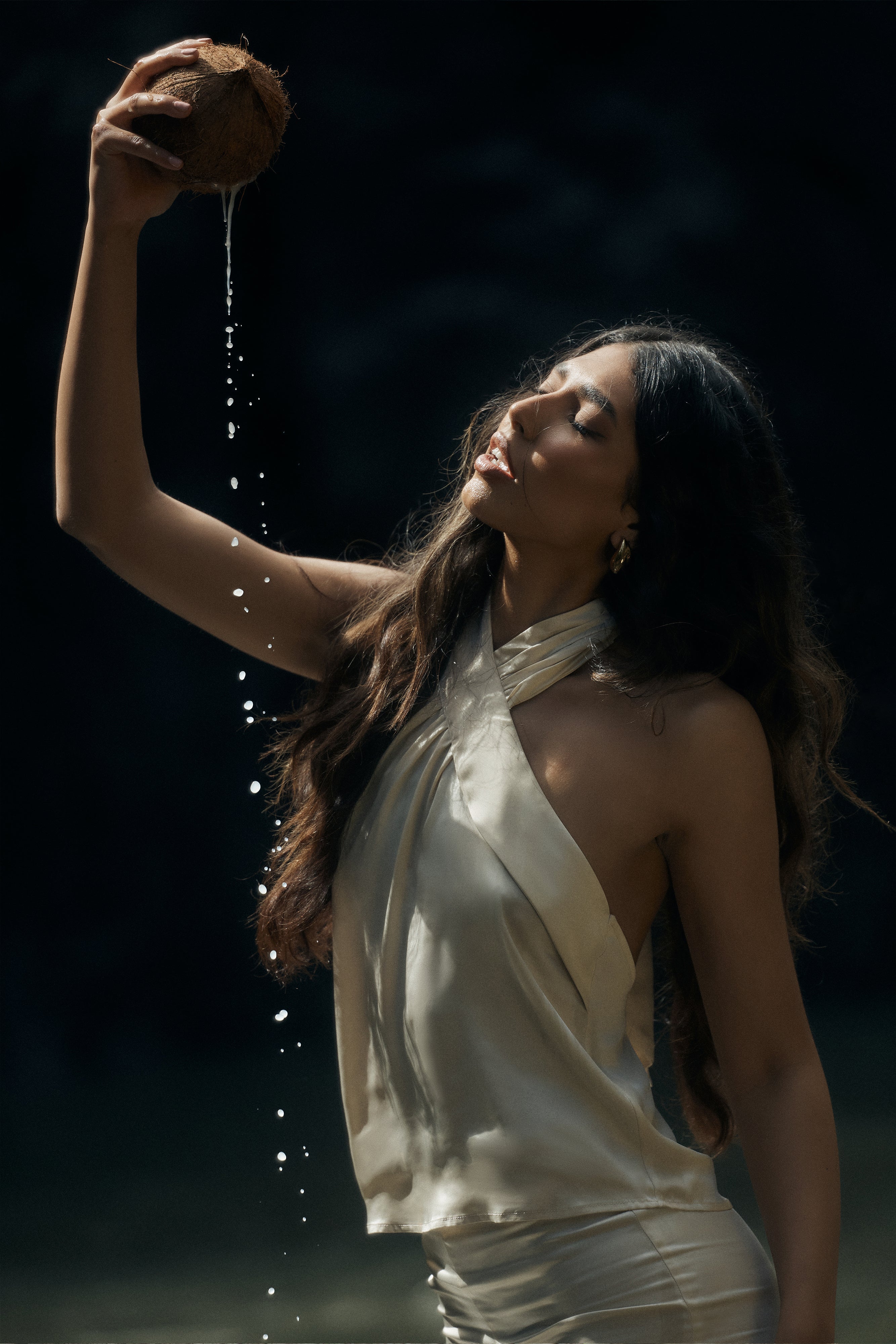 Elisa Satin Halter Top - Sand