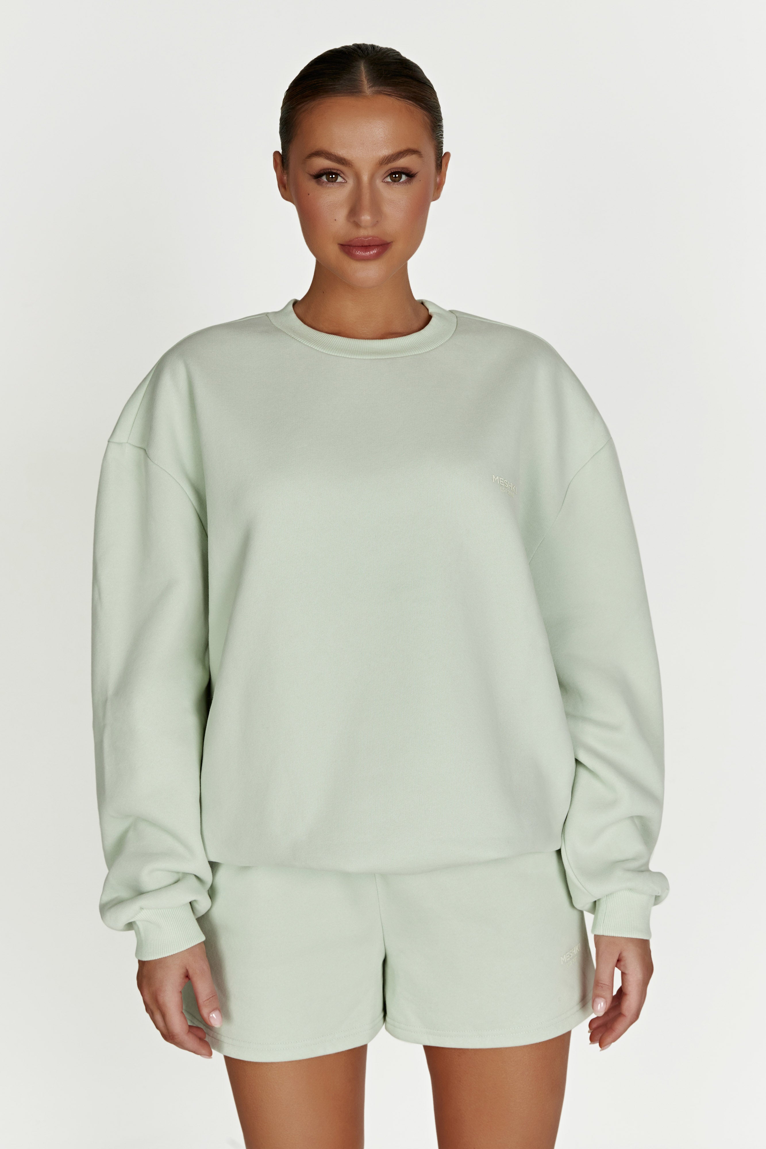 Phoenix Oversized Unisex Crewneck Jumper - Light Sage
