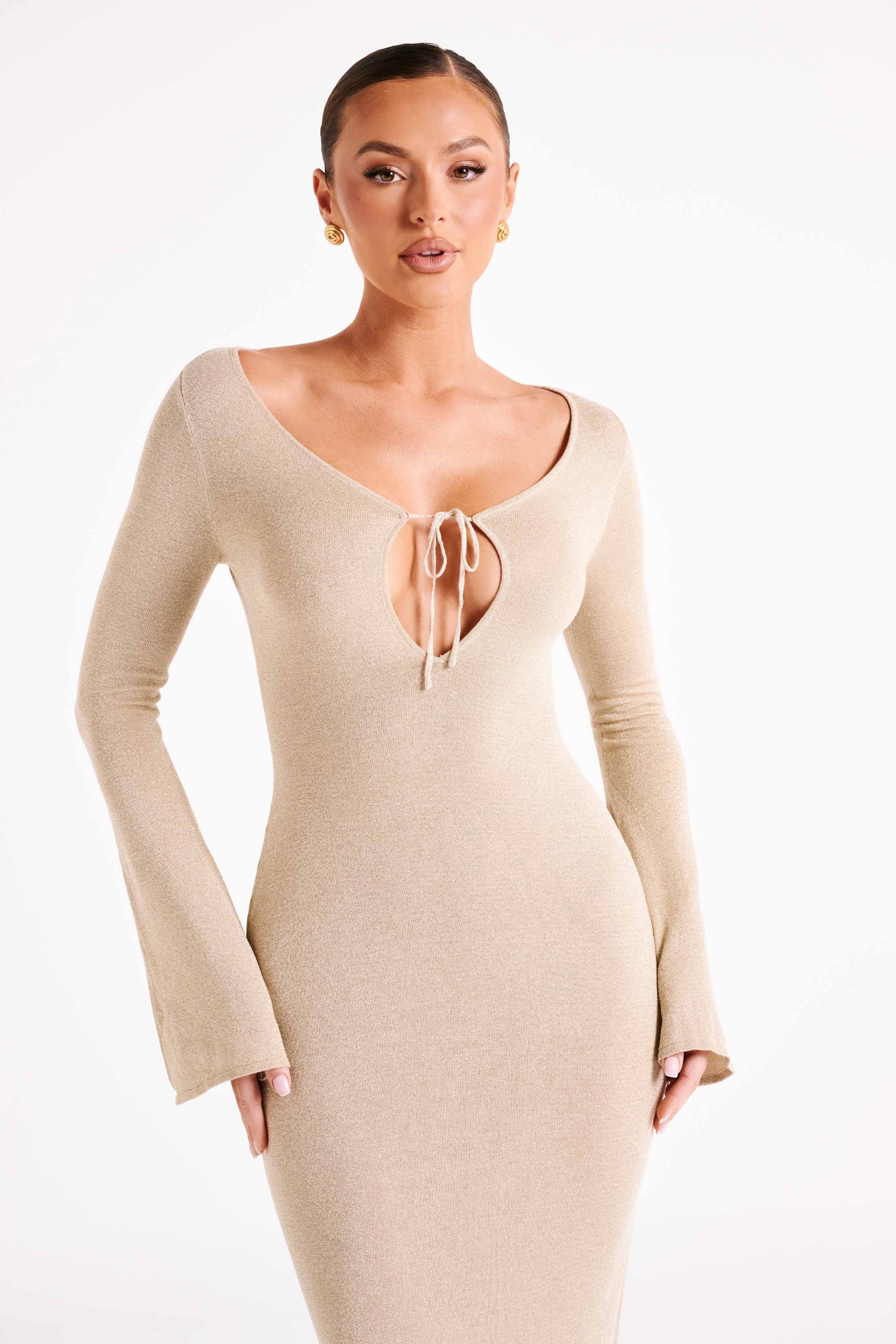 Kamila Long Sleeve Midi Dress - Gold
