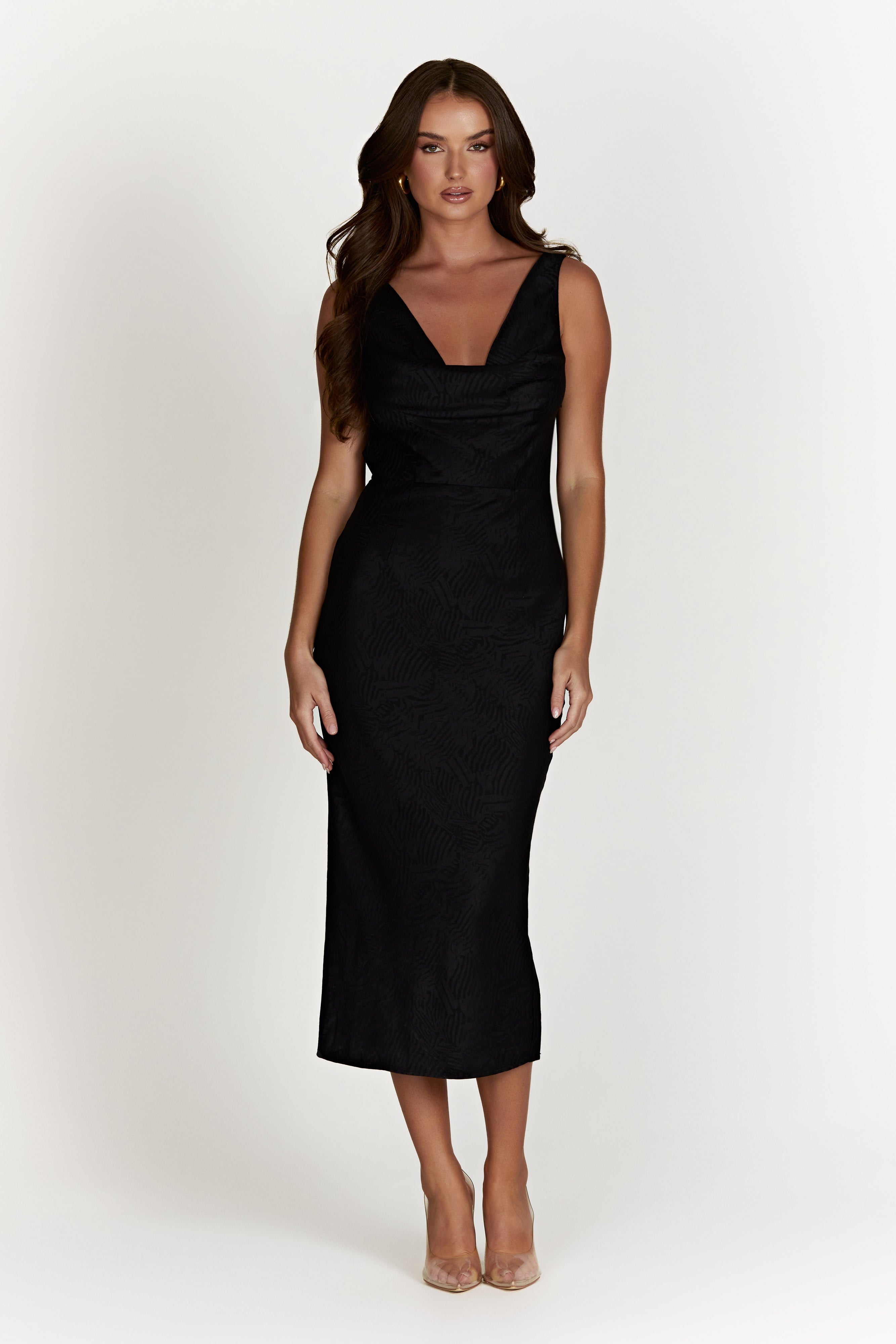 Fallon Cowl Midi Dress - Black