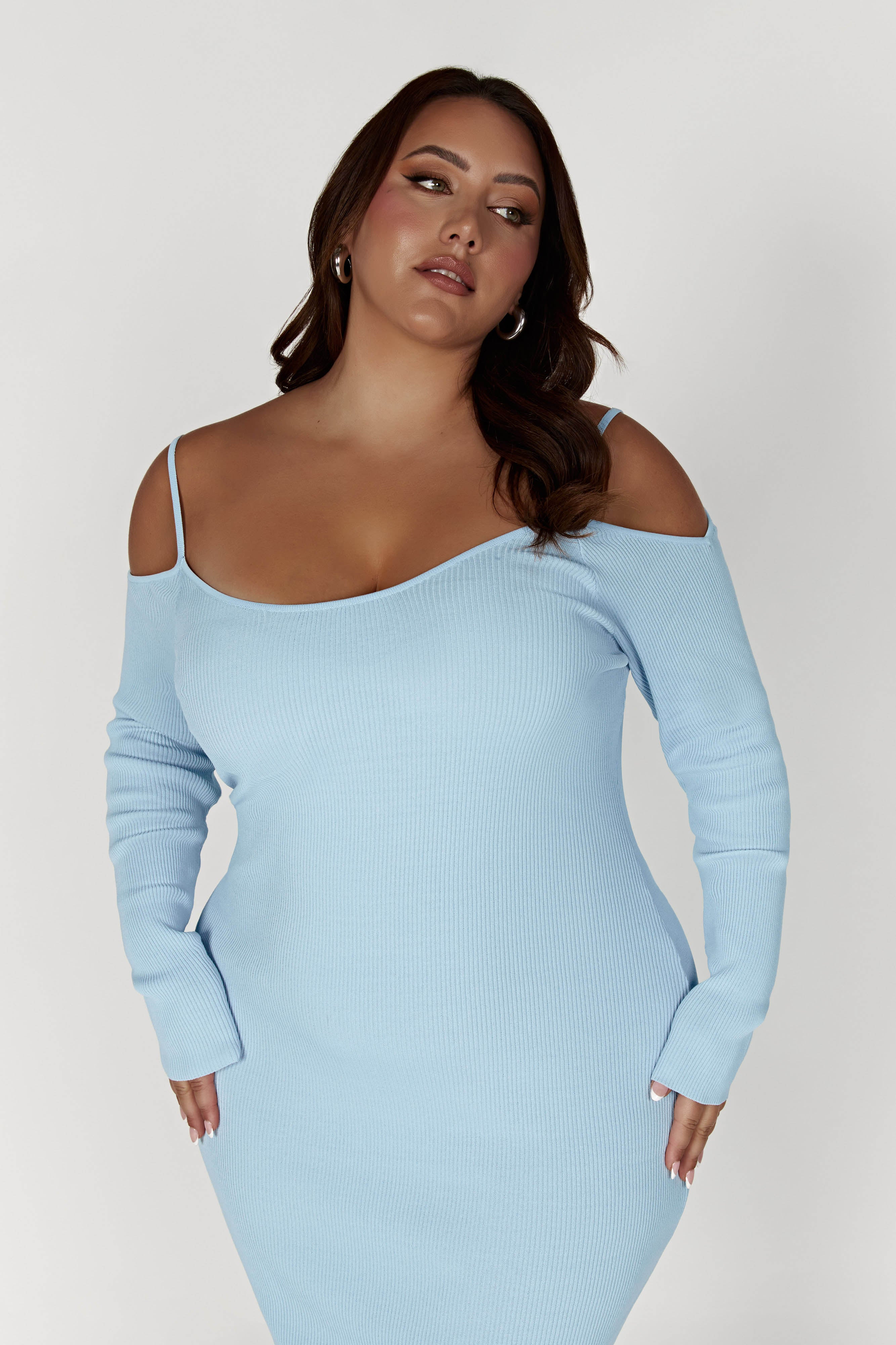 Shea Off Shoulder Knit Midi Dress - Powder Blue