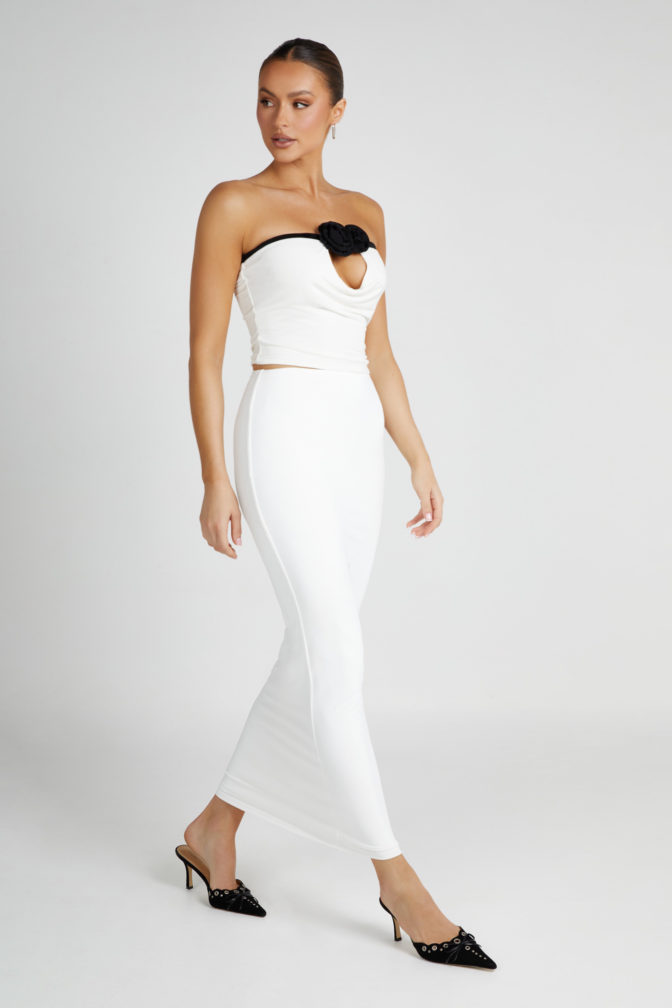 Olympia Recycled Nylon Fishtail Maxi Skirt - White