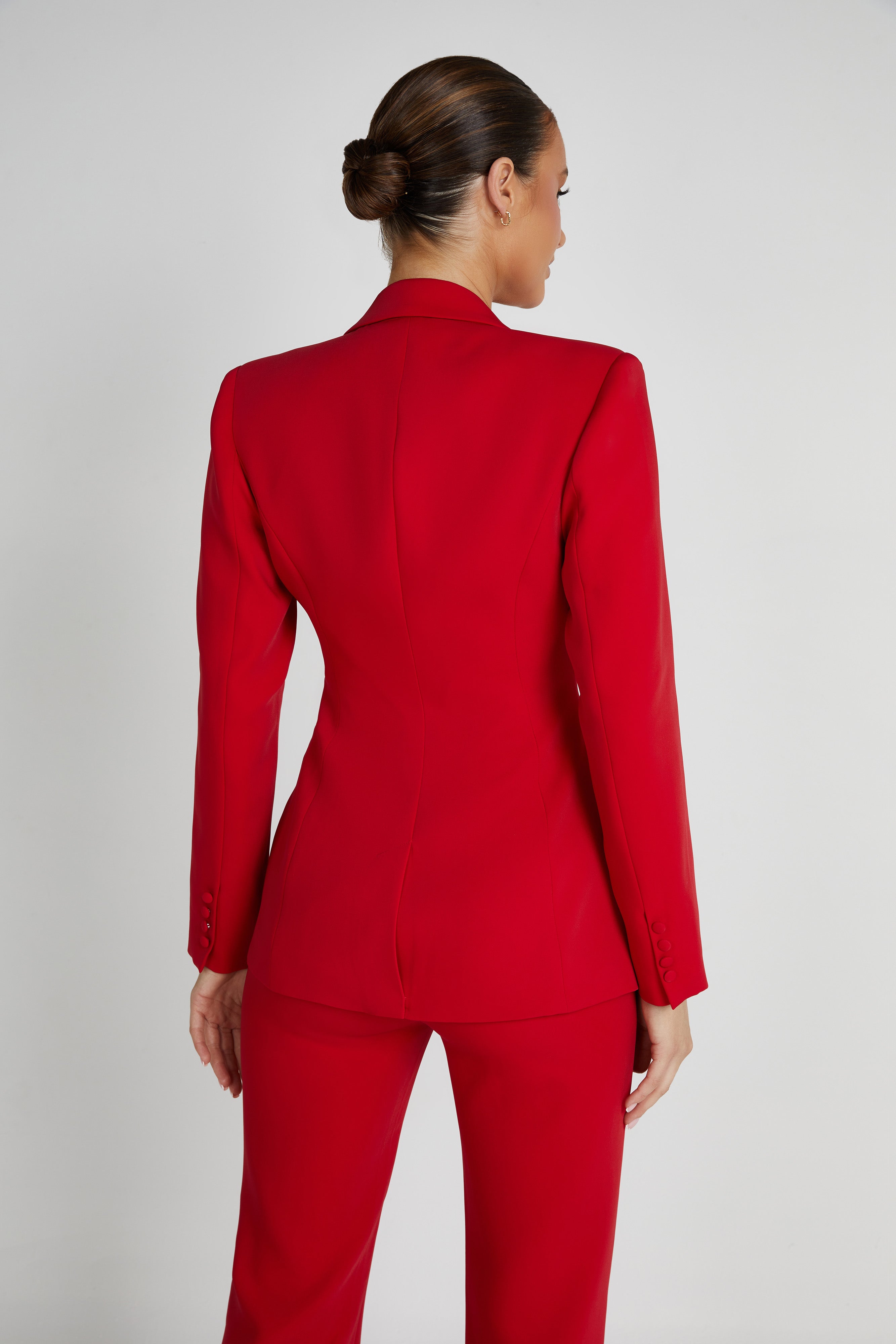 Helda Fitted Cinched Waist Blazer - Red