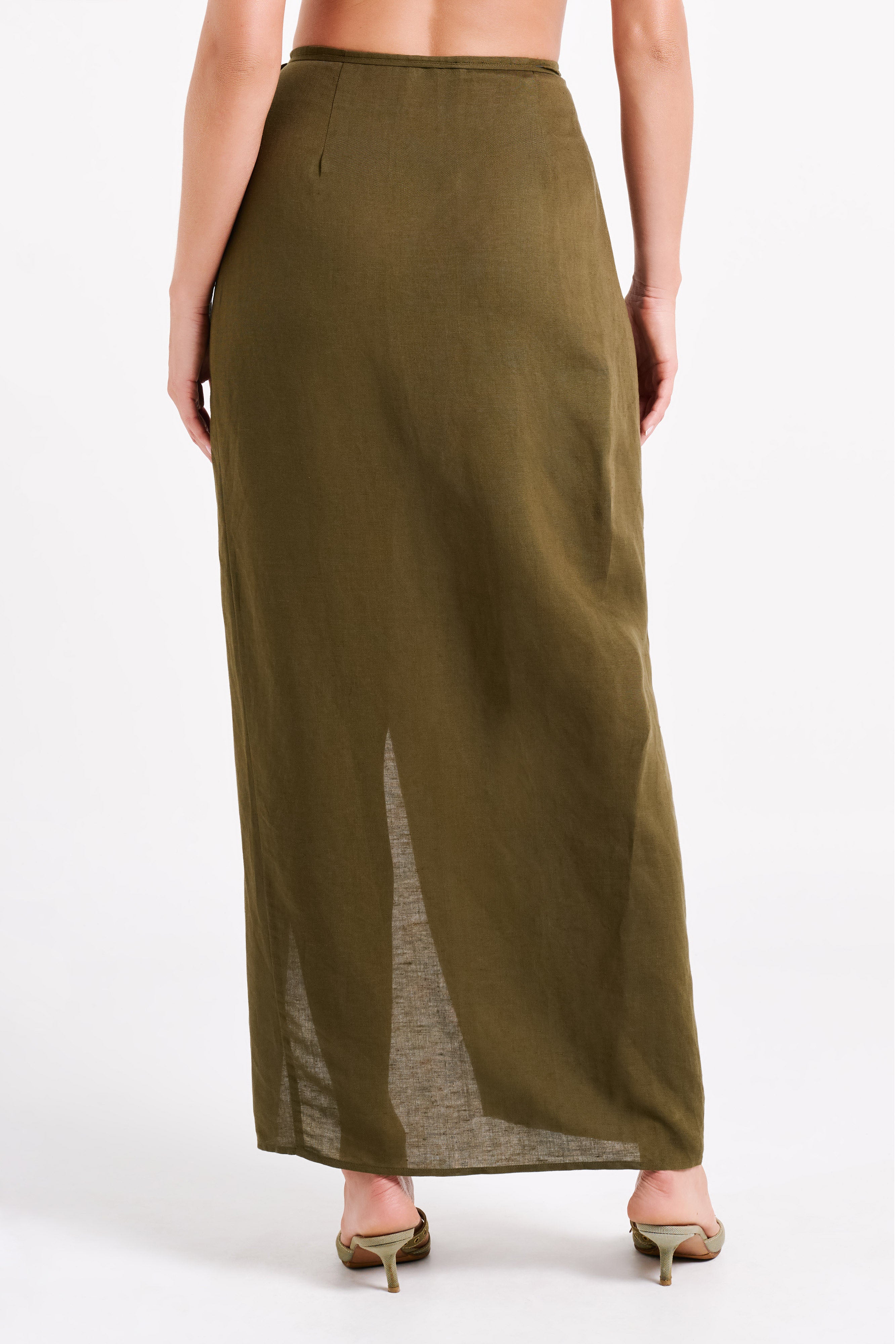 Fatima Linen Wrap Maxi Skirt - Khaki