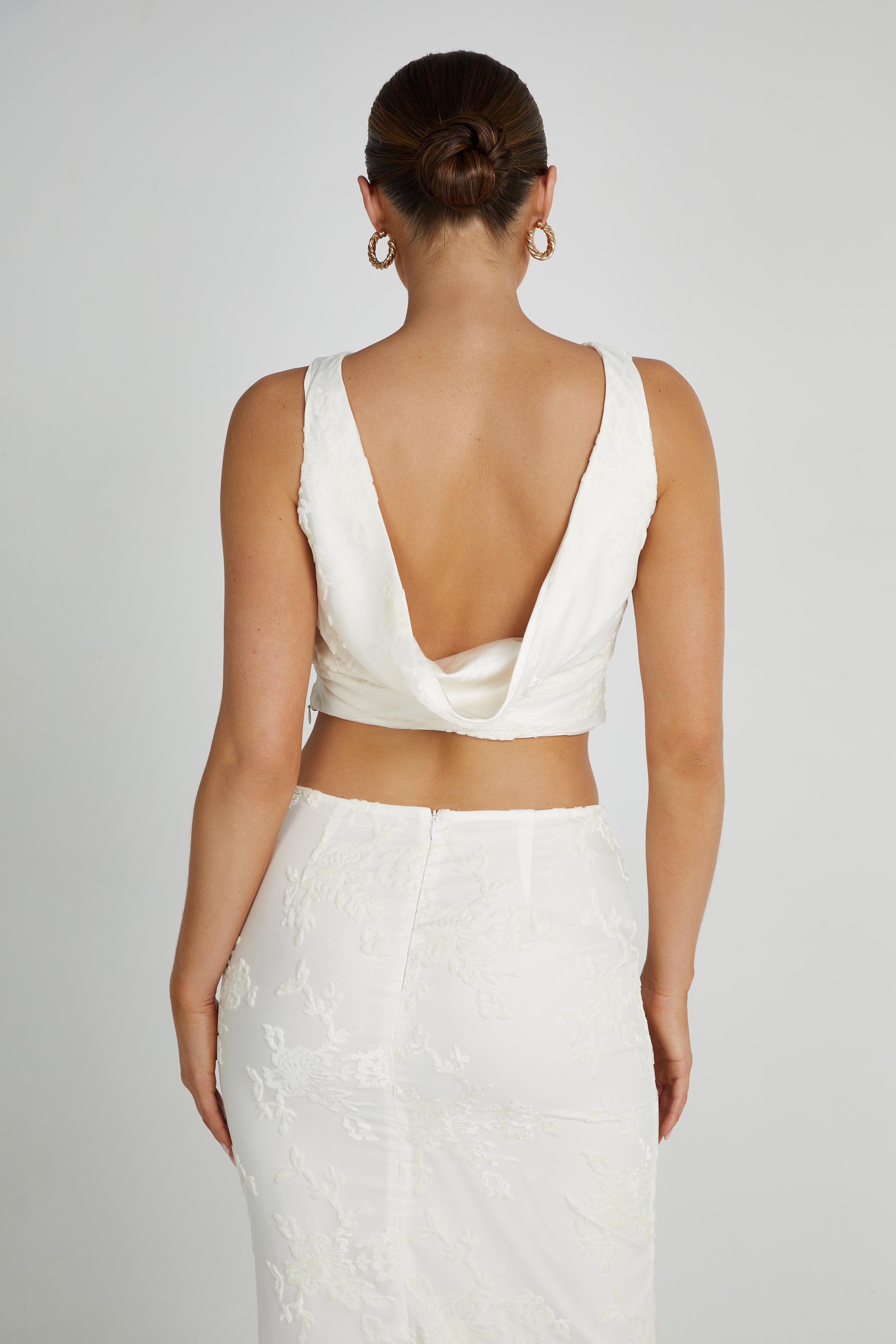 Mona Burnout Velvet Cowl Back Top - White