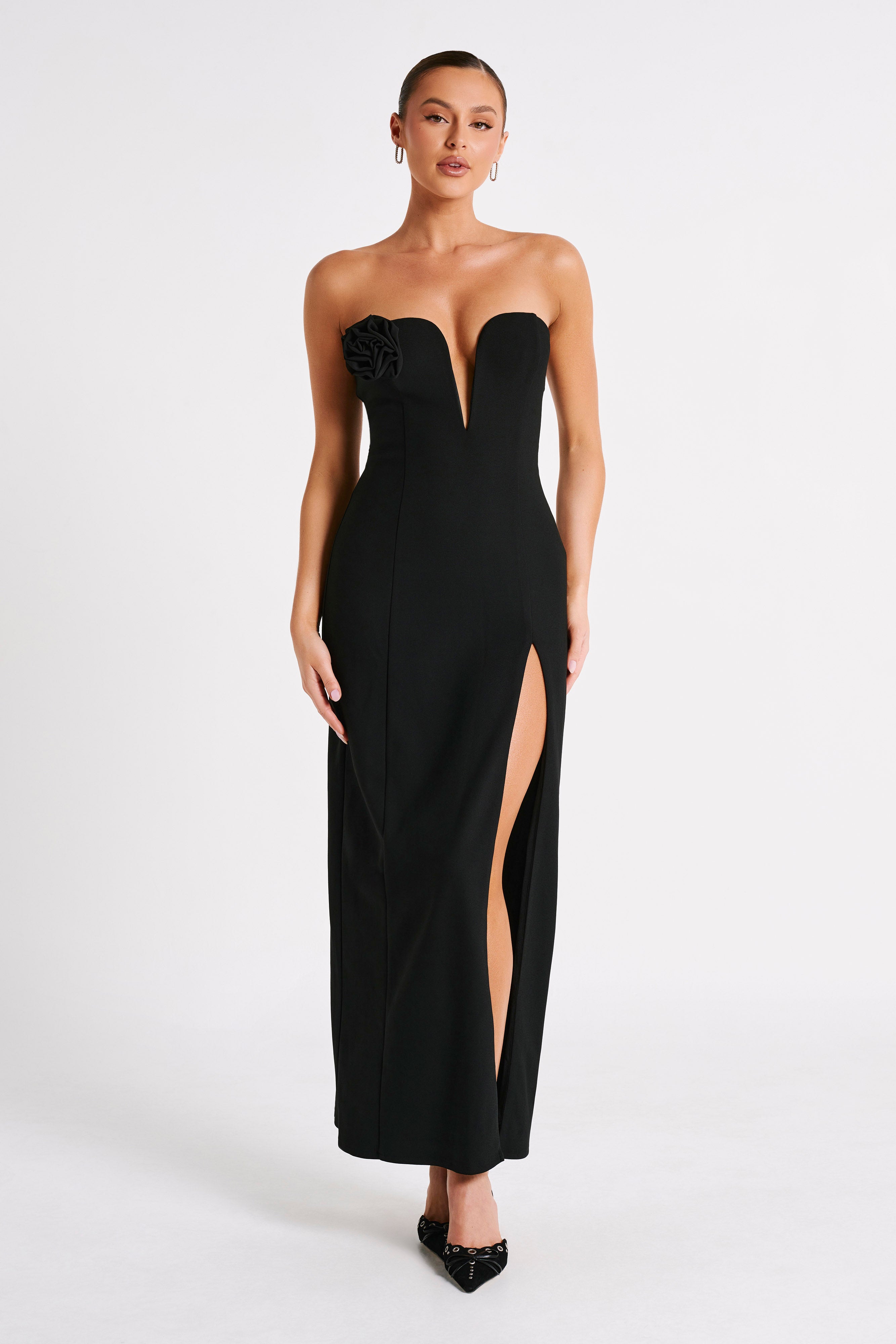 Haven Strapless Rose Maxi Dress - Black