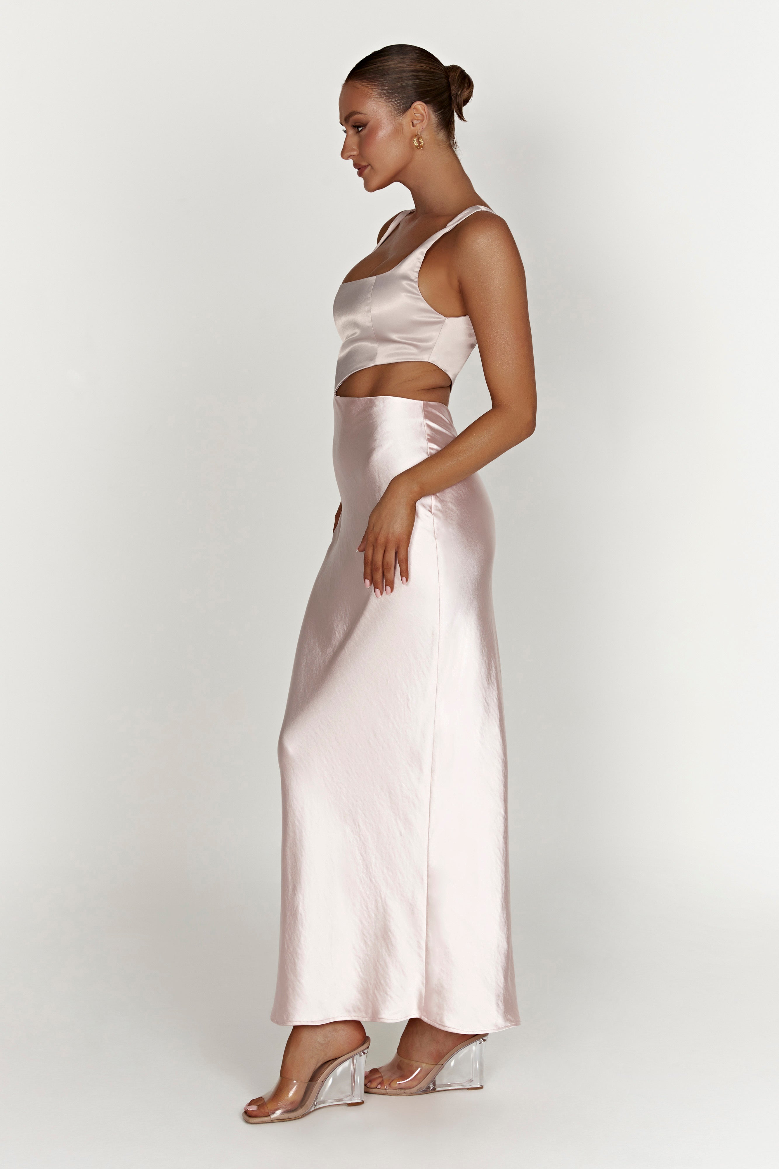Gianna Two Tone Slashed Maxi Dress - Blush Pink