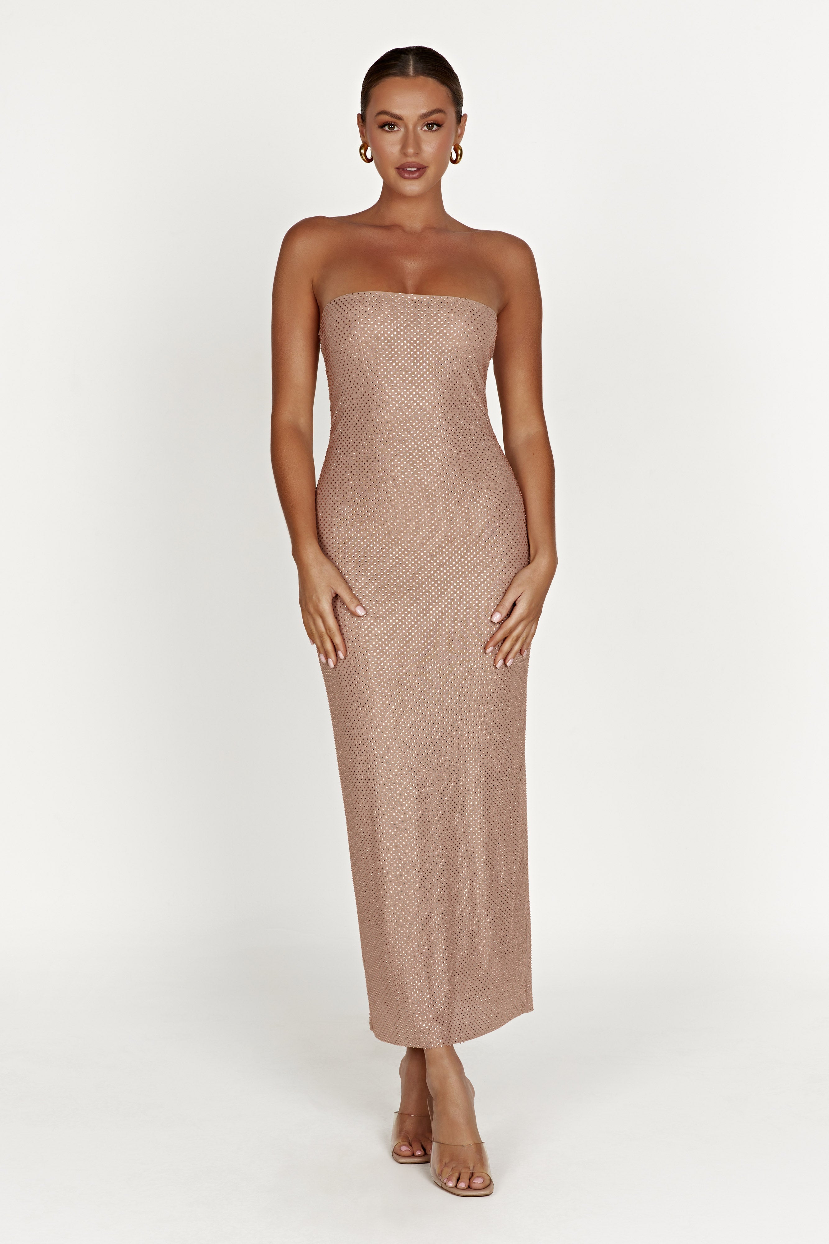 Waverly Strapless Diamante Midi Dress - Nude