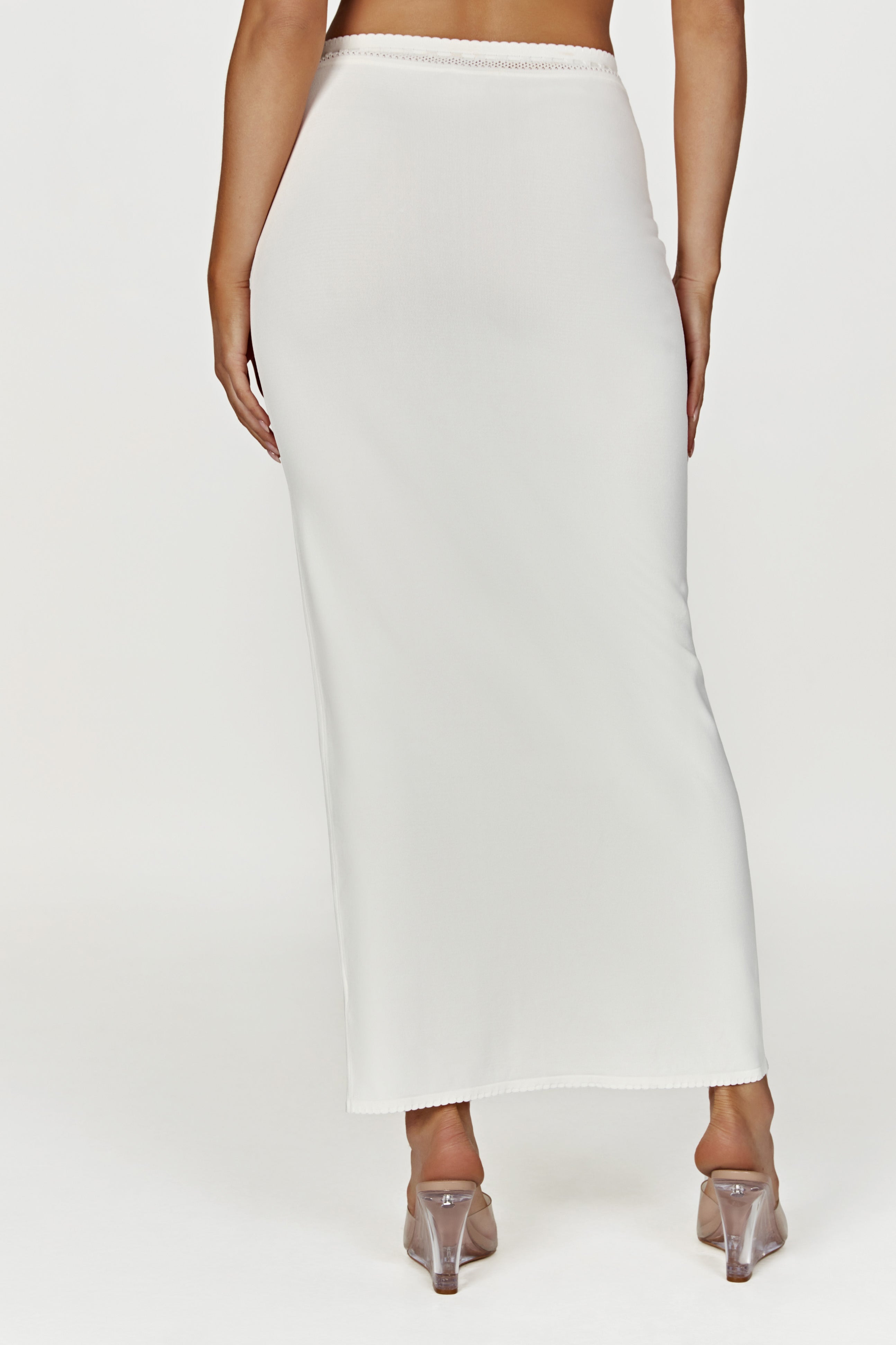 Penelope Pointelle Knit Maxi Skirt - White