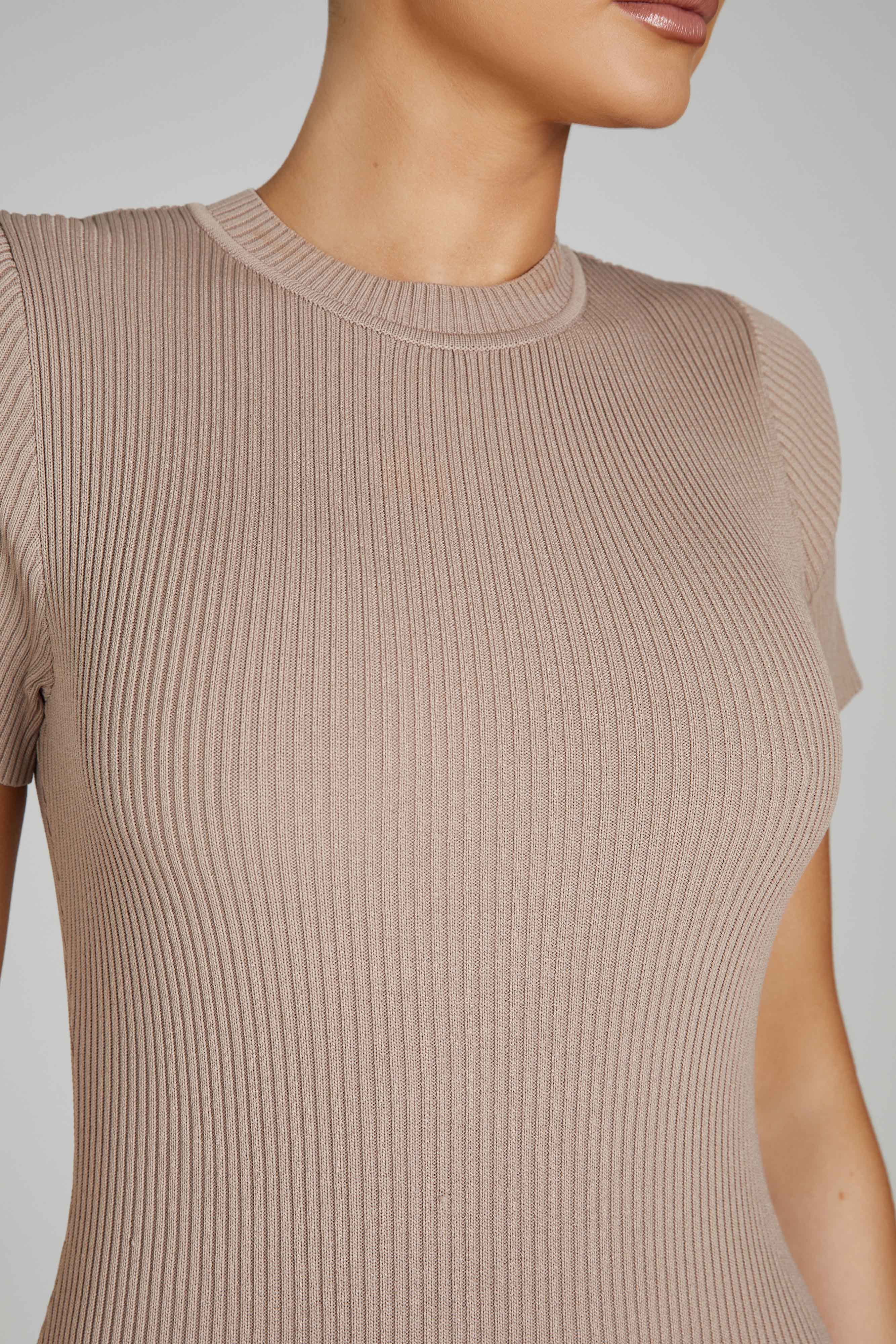 Sonia Short Sleeve Knit Midi Dress - Taupe