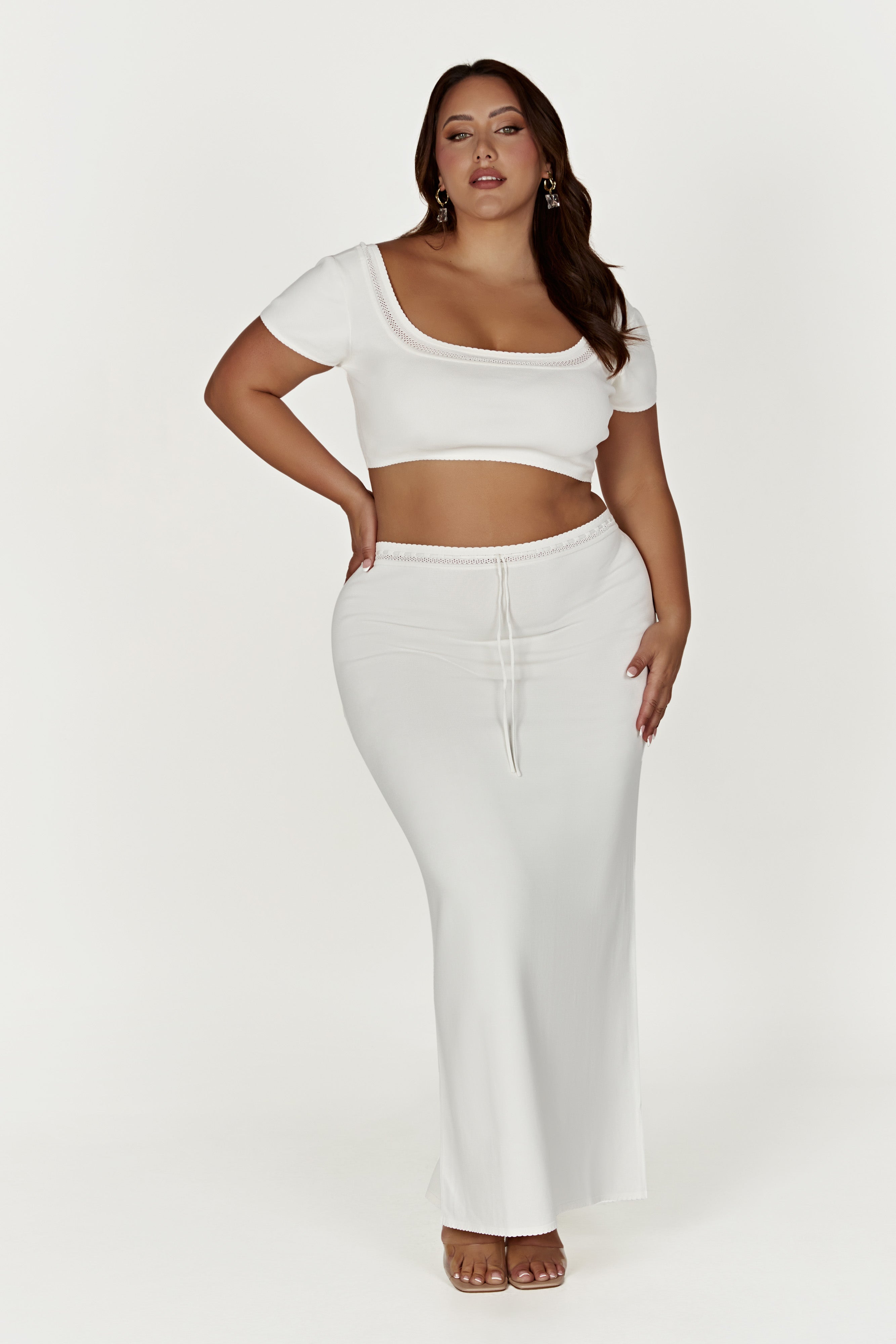 Penelope Pointelle Knit Maxi Skirt - White
