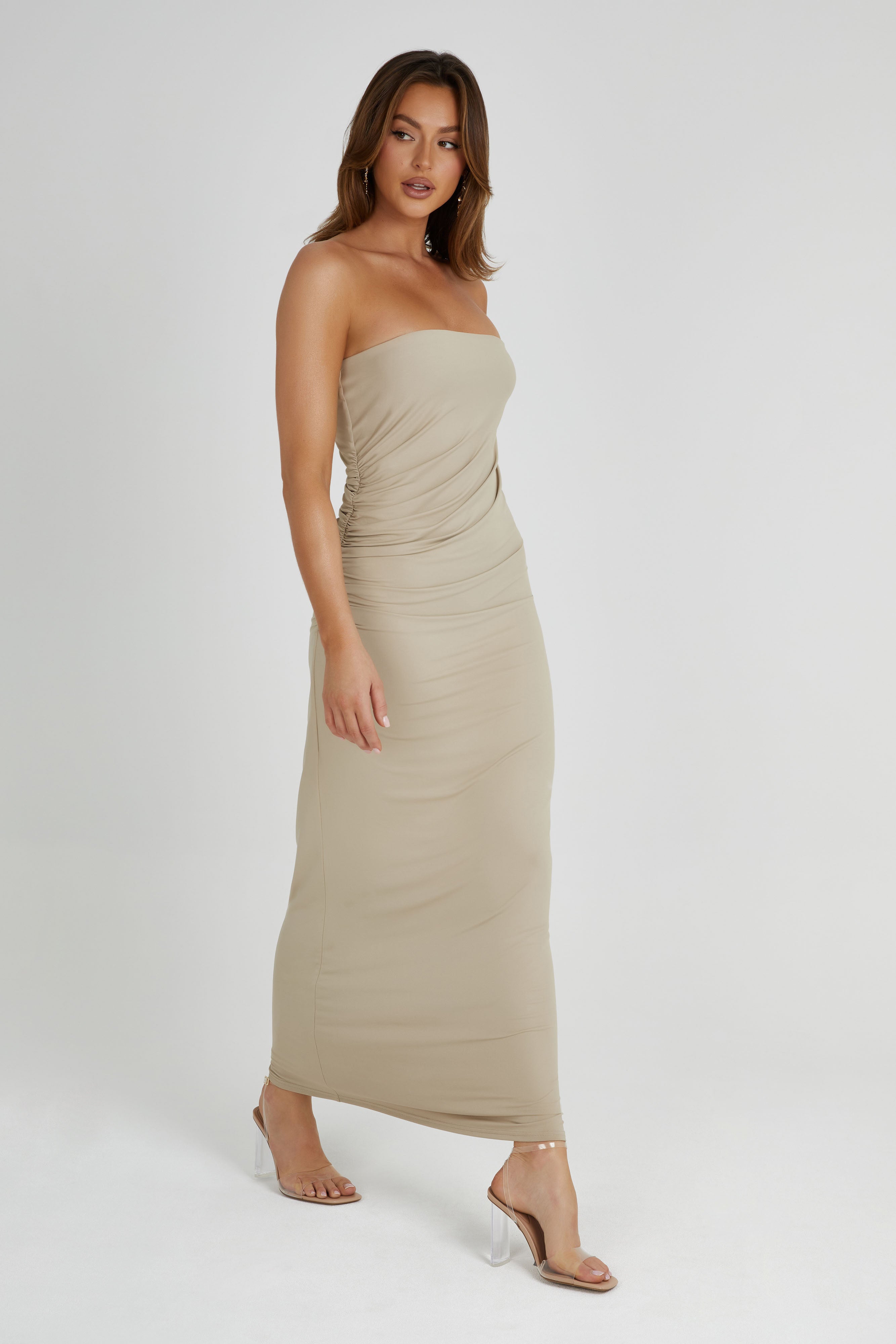 Astraea Recycled Nylon Drape Maxi Dress - Taupe