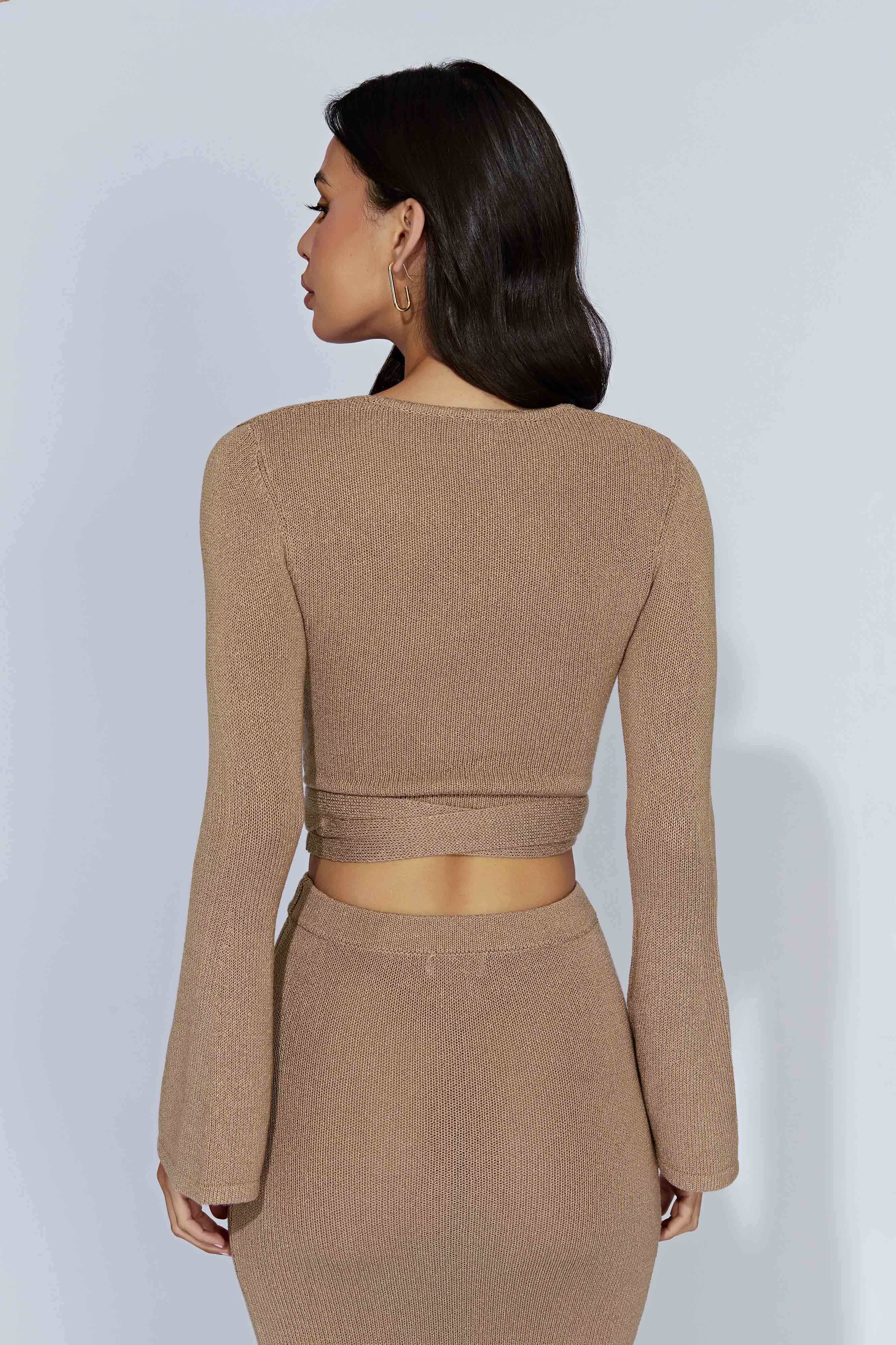 Petra Flare Sleeve Knit Top - Taupe