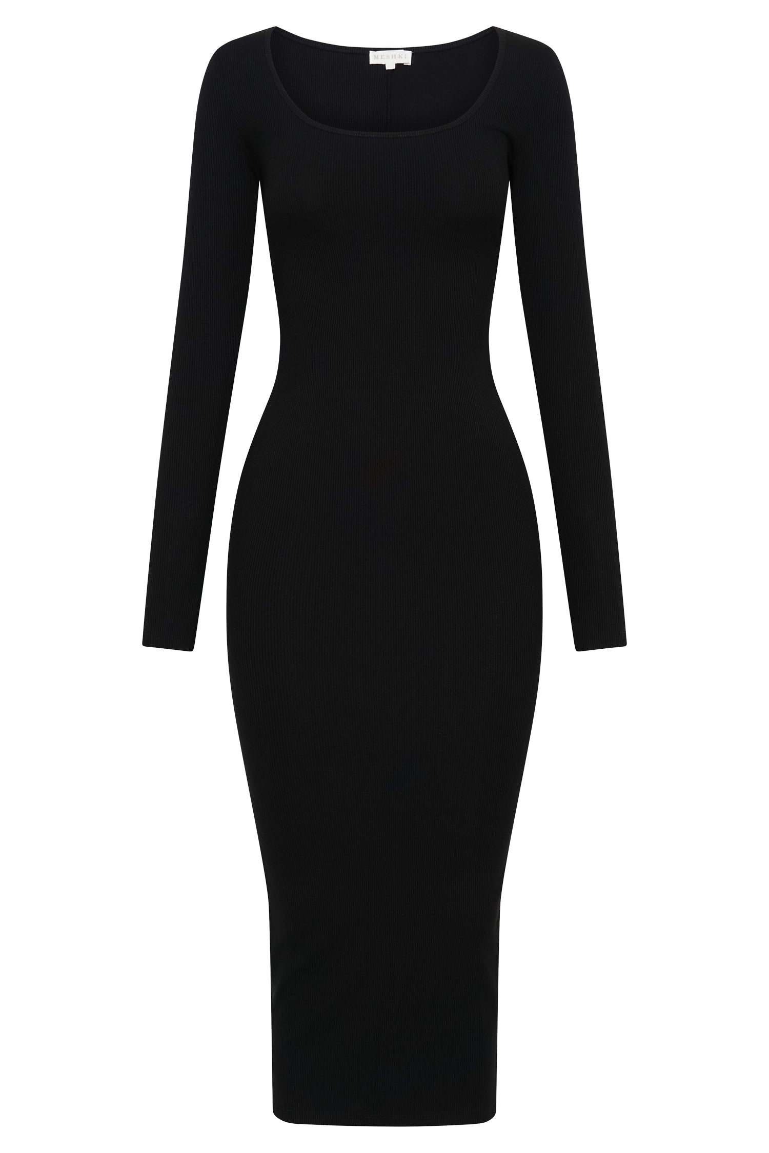 Sierra Scoop Neck Long Sleeve Midi Dress - Black