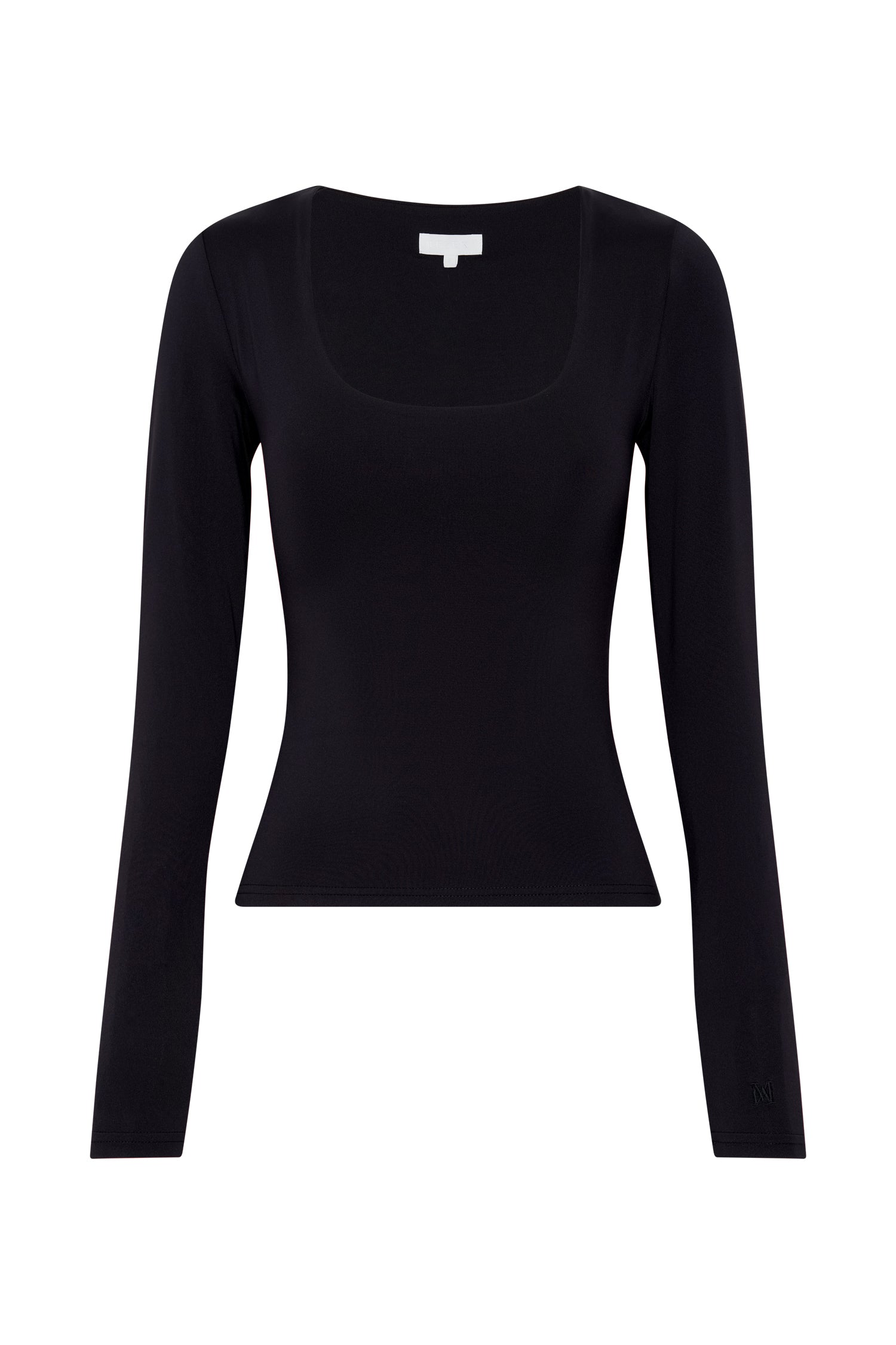 Heather Scooped Long Sleeve Top - Black